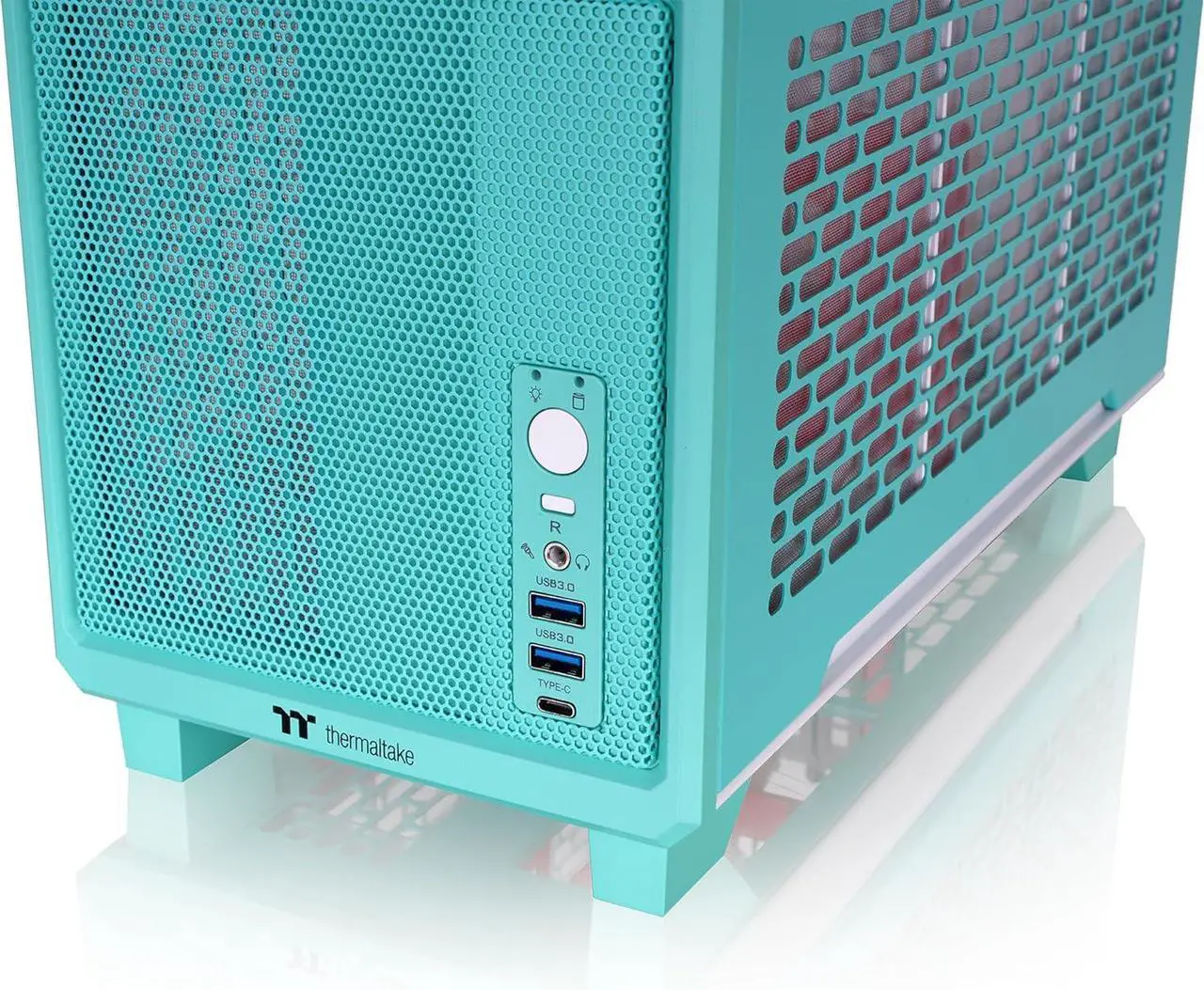 Alt view image 4 of 6 - Thermaltake TR100 SFF Chassis; mITX Support; 18.9 Liters; PCIe 4.0 Riser Cable Included; 360mm GPU Clearance; 280mm Radiator Support; Removable PCIe Bracket; Mint Strawberry; CA-11A-00SLNN-00