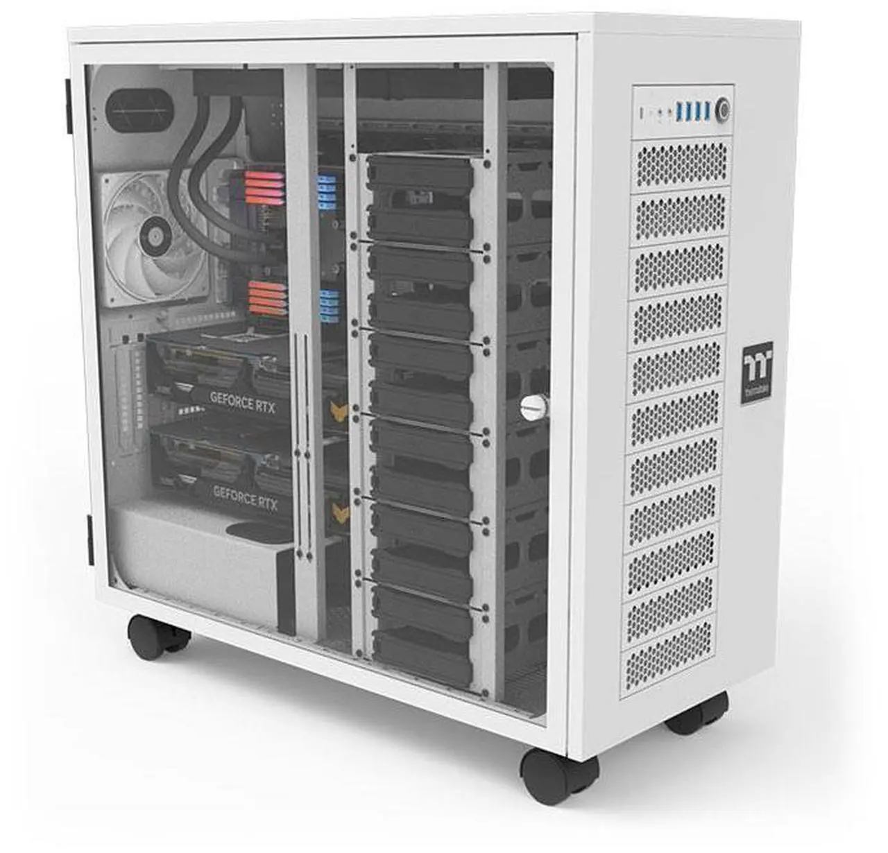 Alt view image 2 of 6 - Thermaltake AX700 Snow TG Super Tower; SSI-CEB/SSI-EEB/XL-ATX/E-ATX; 560mm Radiator Support; 360mm-630mm GPU Clearance; Support for up to 18x 3.5 or 2.5"; Supports 2X 5.25; CA-11B-00F6WN-00