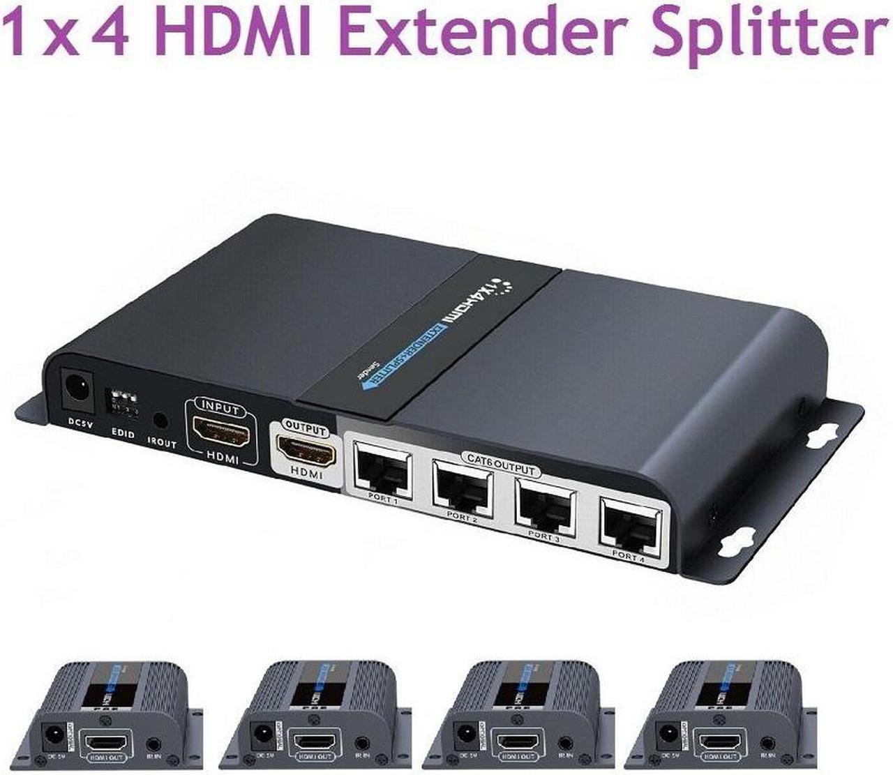 Up to 40m, LKV714Pro 1x4 HDMI Splitter Extender Device 1080P@60HZ Over CAT6/6A/7/8 Enternet Cable, Transmission up to 131ft with Loop-Out Local Display,Support IR Remote Control,EDID Function