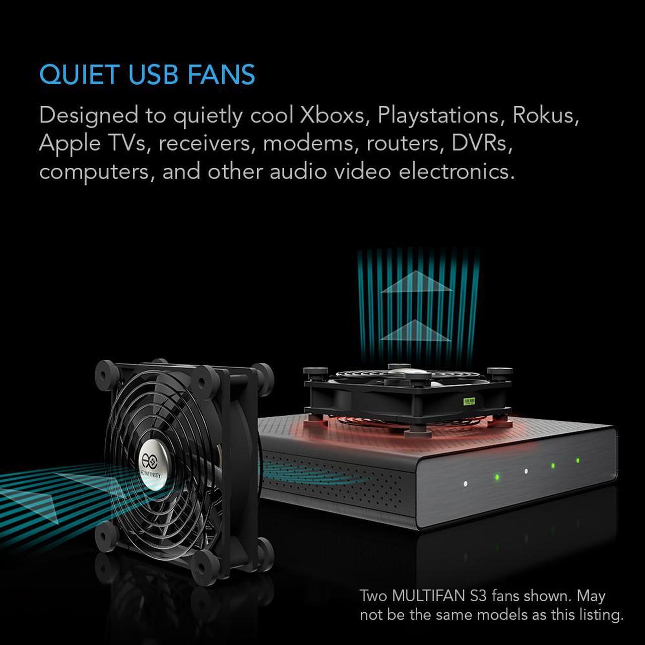 AC Infinity MULTIFAN S5, Quiet Dual 80mm USB Fan for Receiver DVR Playstation Xbox Computer Cabinet Cooling