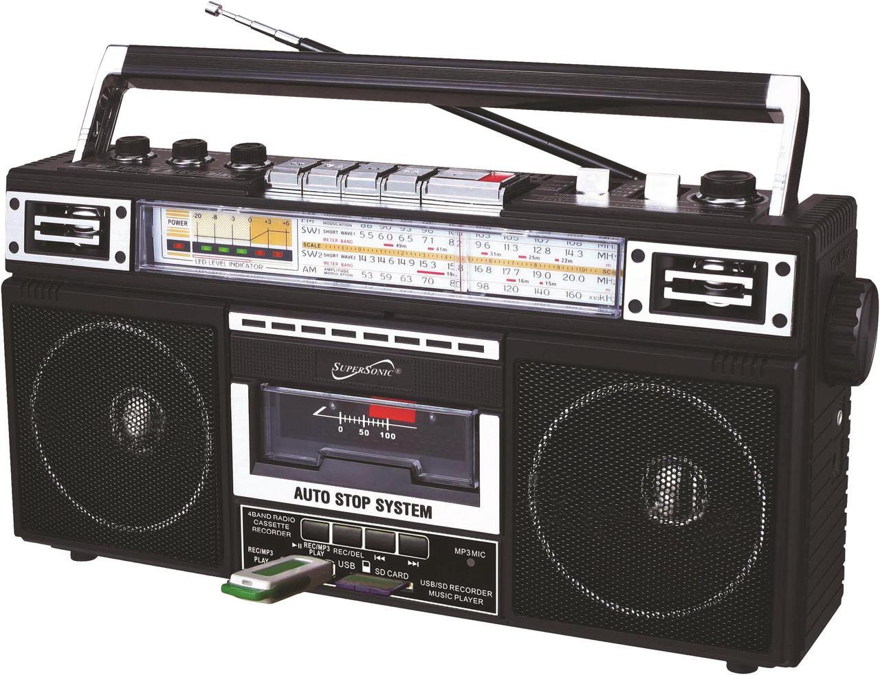 Main image of Supersonic SC-3201BT-BK 4 Band Radio & Cassette Player + Cassette To Mp3 Converter & Bluetooth (Black)