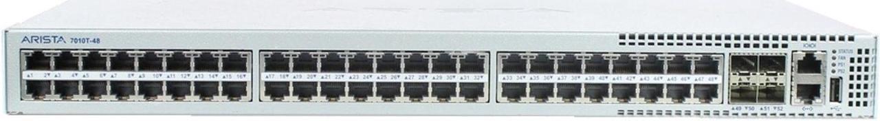 Alt view image 2 of 4 - Arista DCS-7010T-48-R 48P 1GbE 4P 10GbE SFP+ RA Switch with rack mounts.