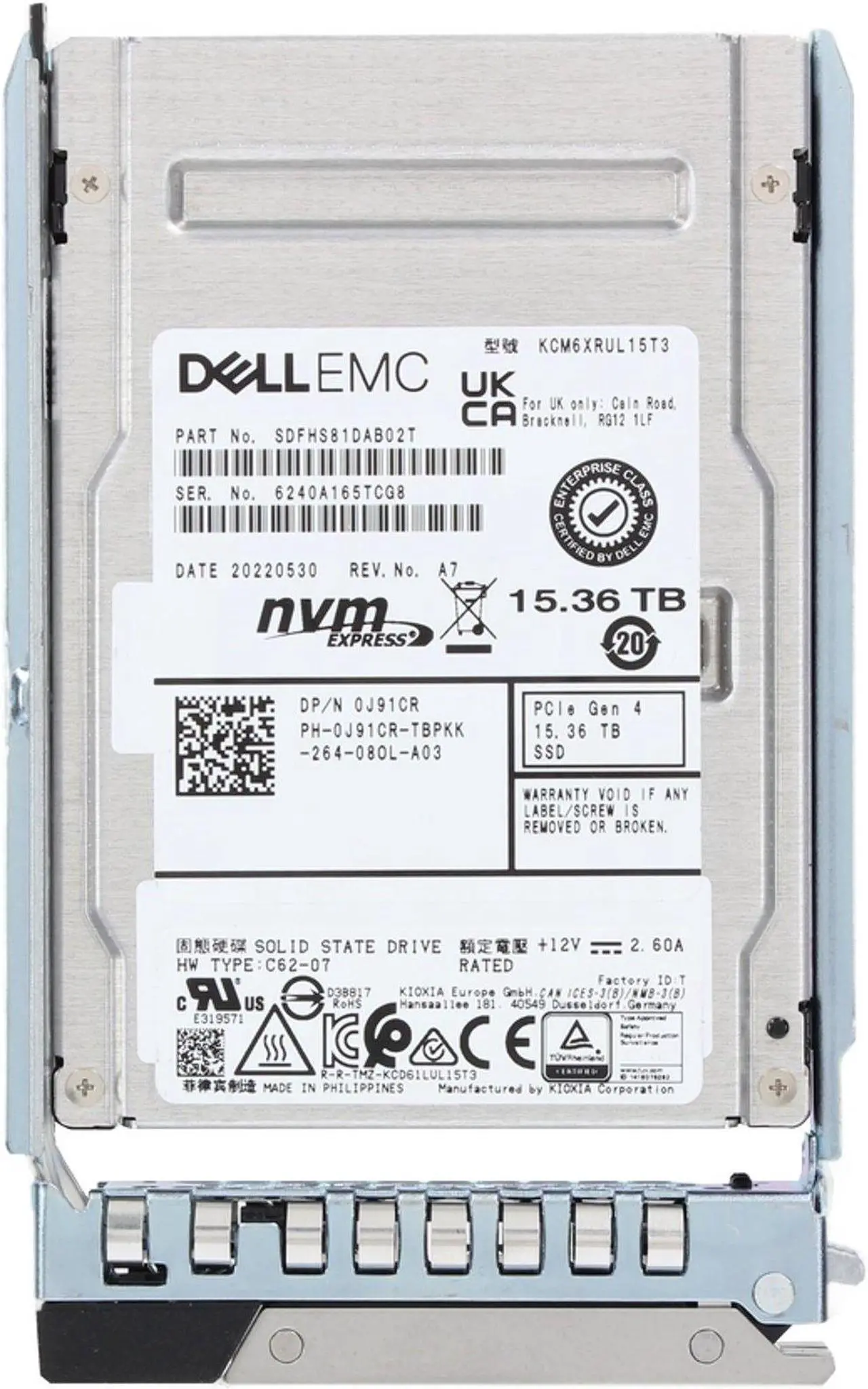 Alt view image 5 of 5 - Dell 15.36TB PCIe Gen4 NVMe RI TLC 2.5 SSD KCM6XRUL15T3 (KCM6XRUL15T3-OSTK)