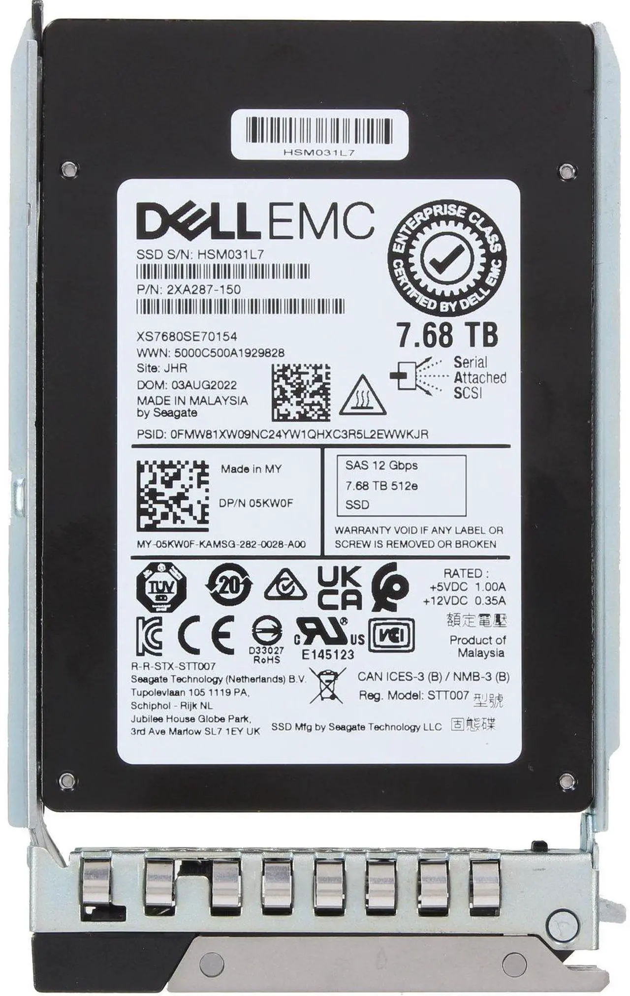 Alt view image 5 of 5 - Dell 7.68TB 12Gbps SAS RI TLC SED 2.5 SSD XS7680SE70154 (5KW0F)