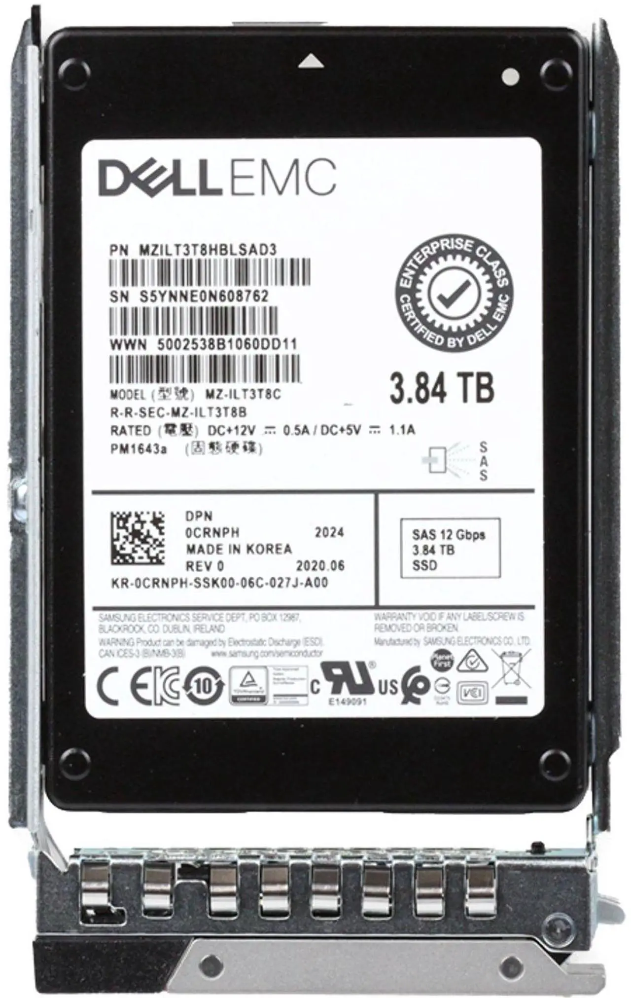 Alt view image 5 of 5 - Dell 3.84TB 12Gbps SAS RI TLC 2.5 SSD PM1643a (ME4) (CRNPH)