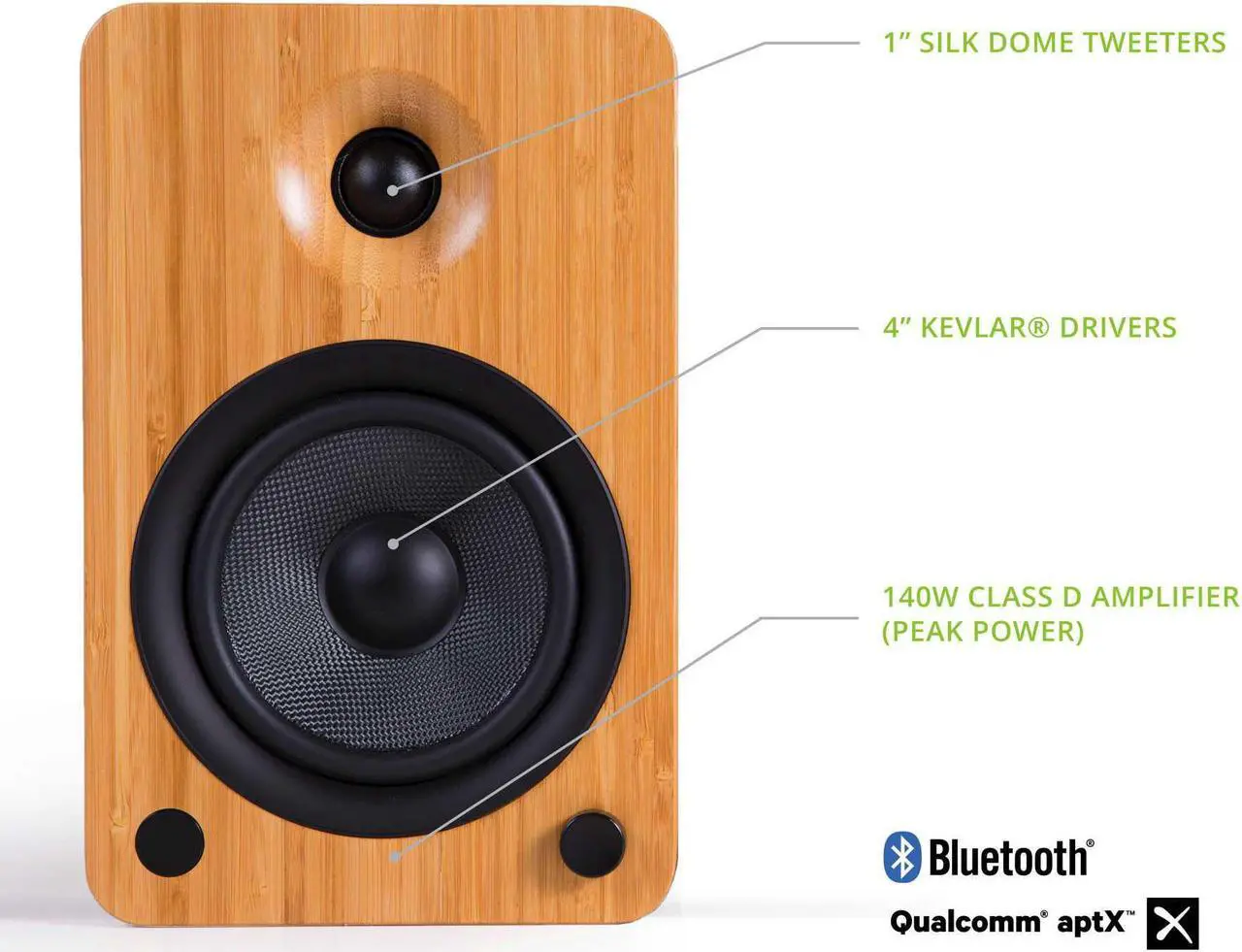 Alt view image 20 of 20 - Kanto YU4 Powered Bookshelf Speakers with Built-In Bluetooth - Pair (Bamboo)