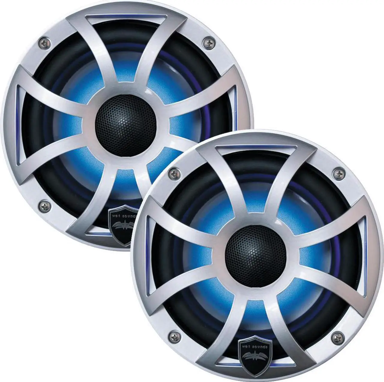 Alt view image 2 of 4 - Wet Sounds - Two Pairs Of REVO 6-XSS Silver Open XS Grille 6.5 Inch Marine LED Coaxial Speakers