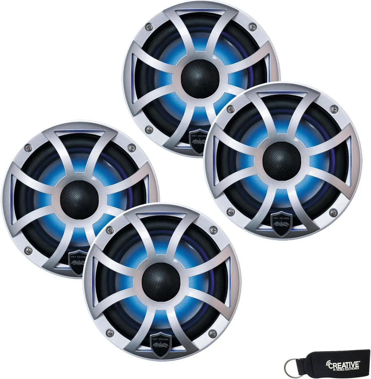 Main image of Wet Sounds - Two Pairs Of REVO 6-XSS Silver Open XS Grille 6.5 Inch Marine LED Coaxial Speakers