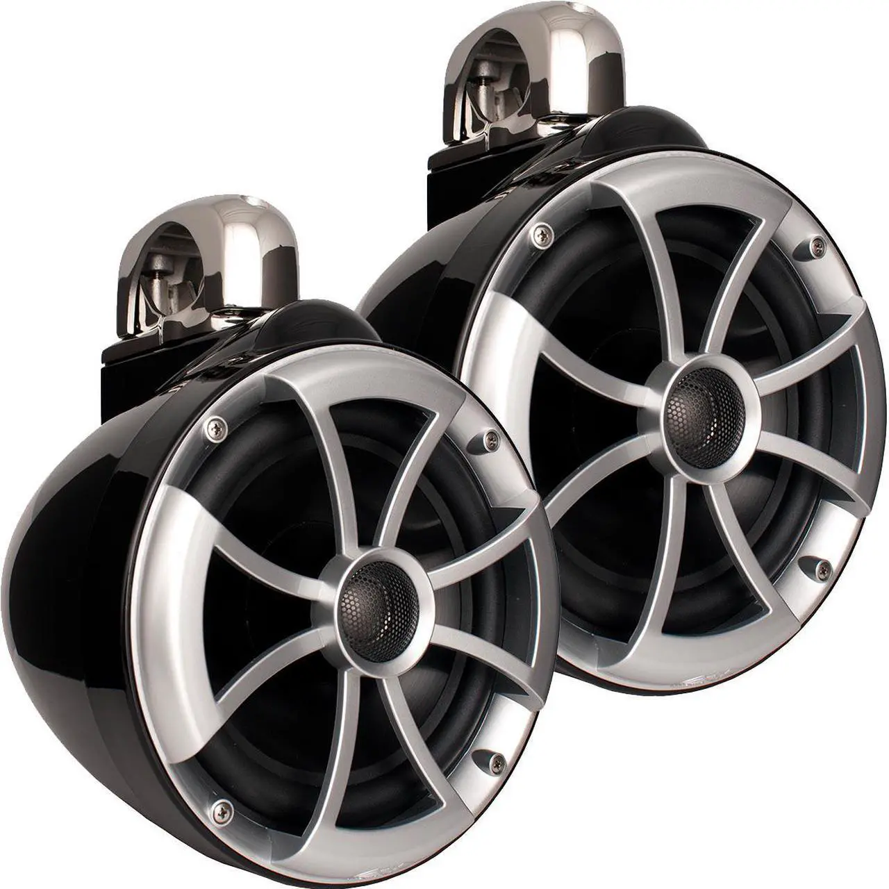 Alt view image 2 of 4 - Wet Sounds ICON8B-FC Black 8" Tower Speakers with Stainless Fixed Clamps and Wet Sounds HTX2 Amplifier
