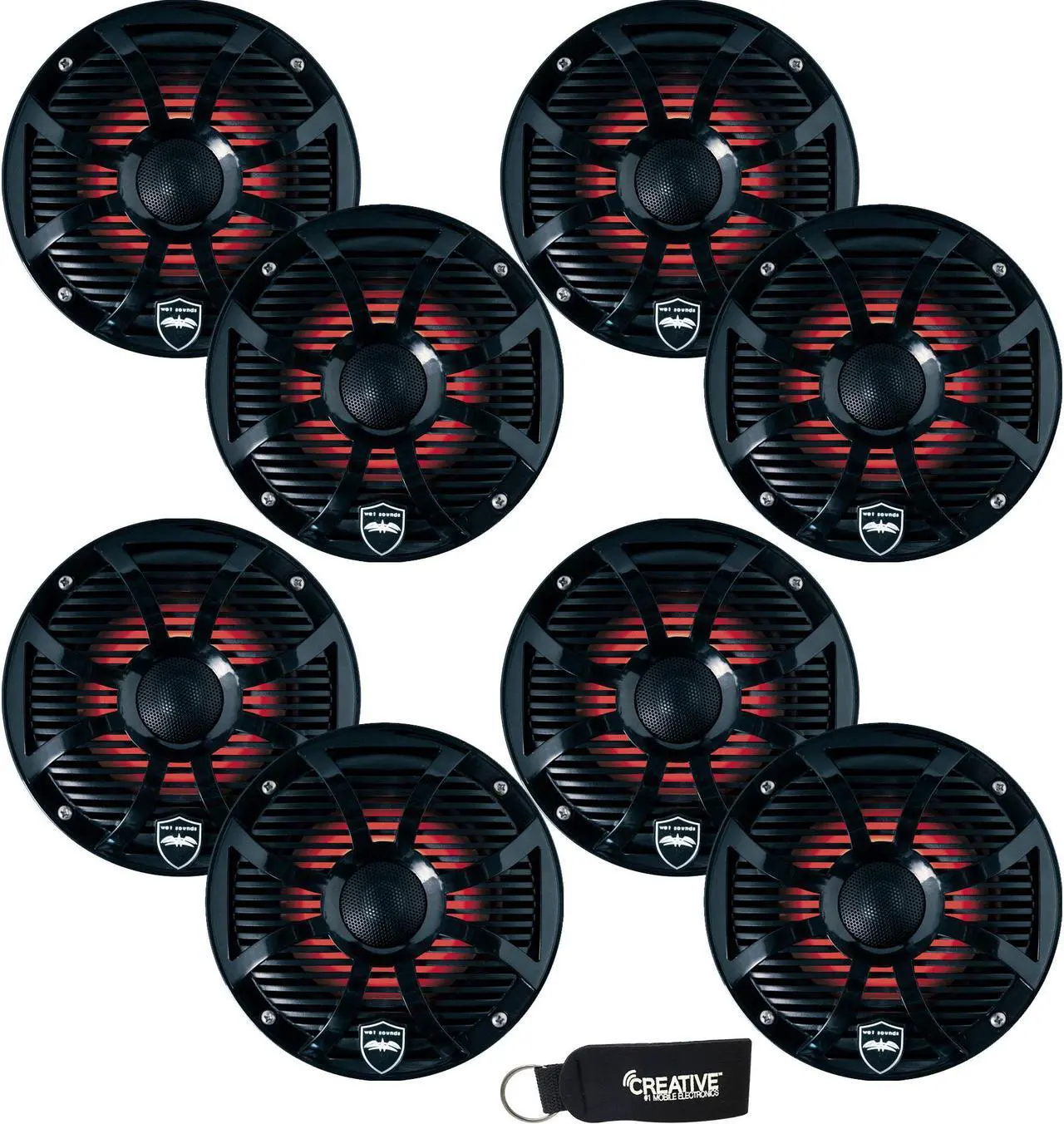 Main image of Wet Sounds - Four Pairs Of REVO 6-SWB Black Closed SW Grille 6.5 Inch Marine LED Coaxial Speakers