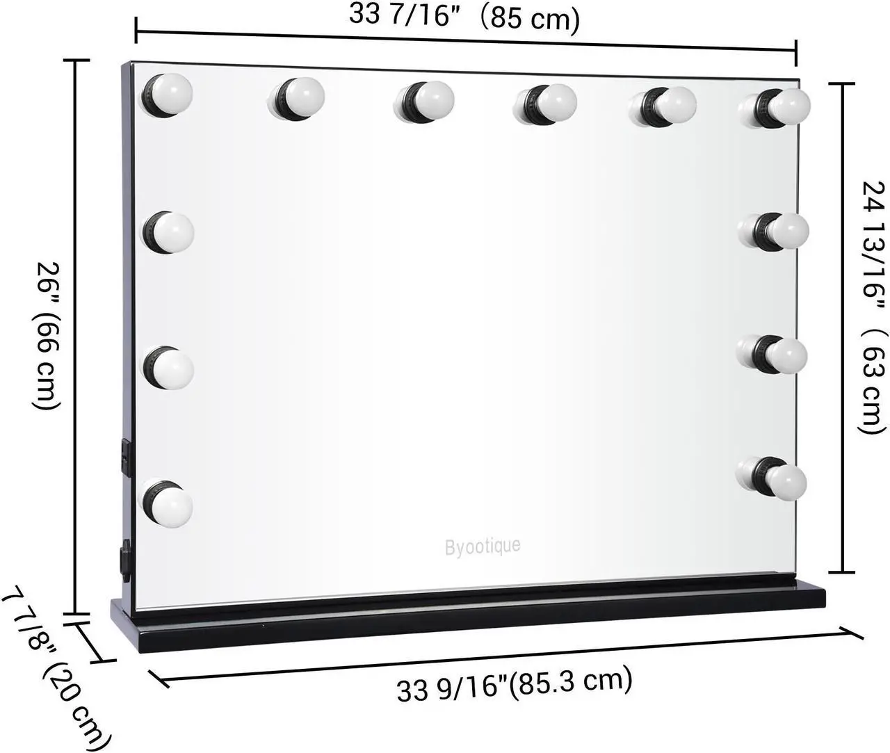 Alt view image 6 of 7 - Byootique 33"x24" Hollywood Lighted Vanity Makeup Mirror 12 LED Bulbs Studio