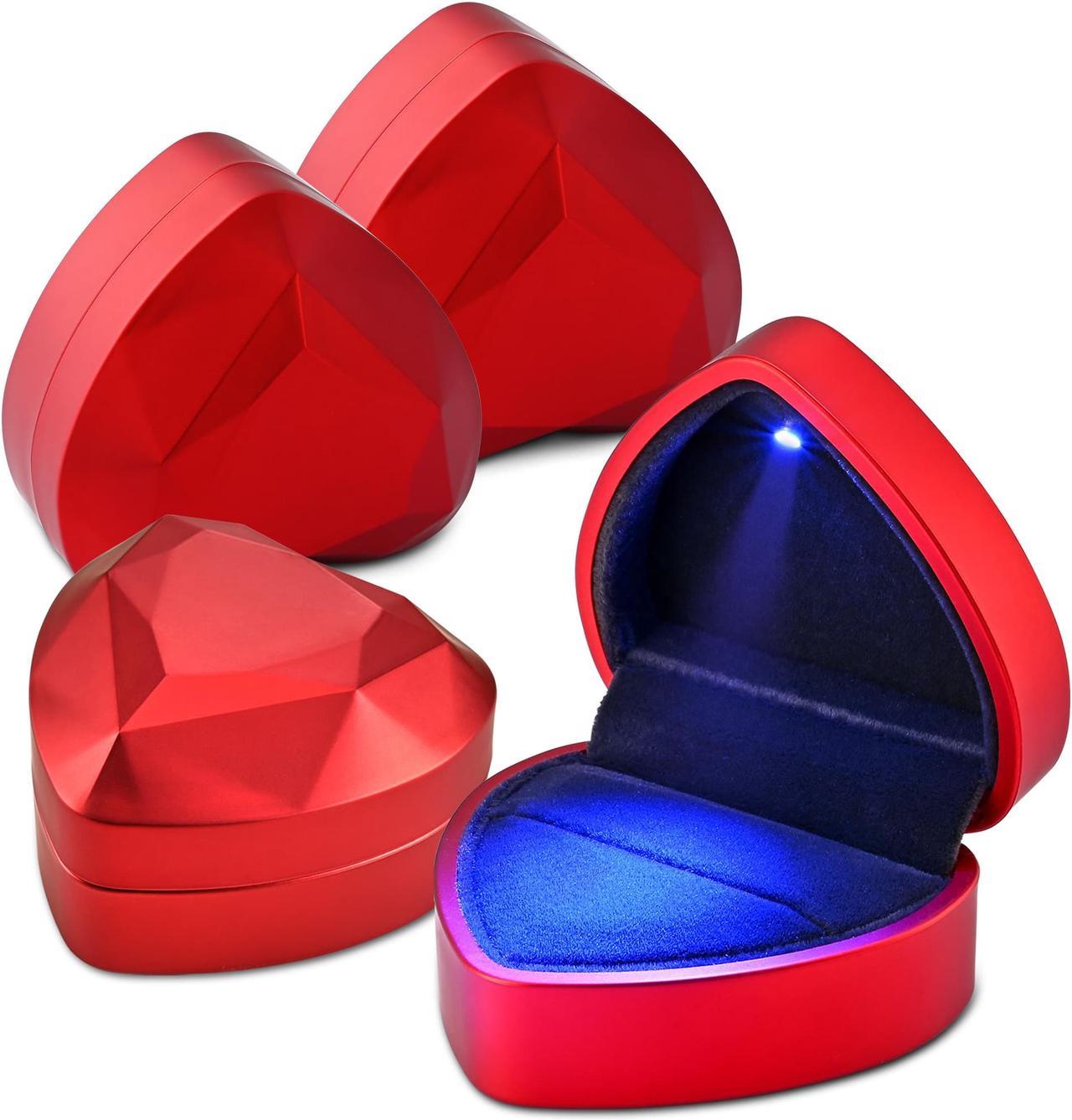 Yescom Heart Shape LED Ring Box Jewelry Wedding Engagement Proposal Light Case 4 Pack