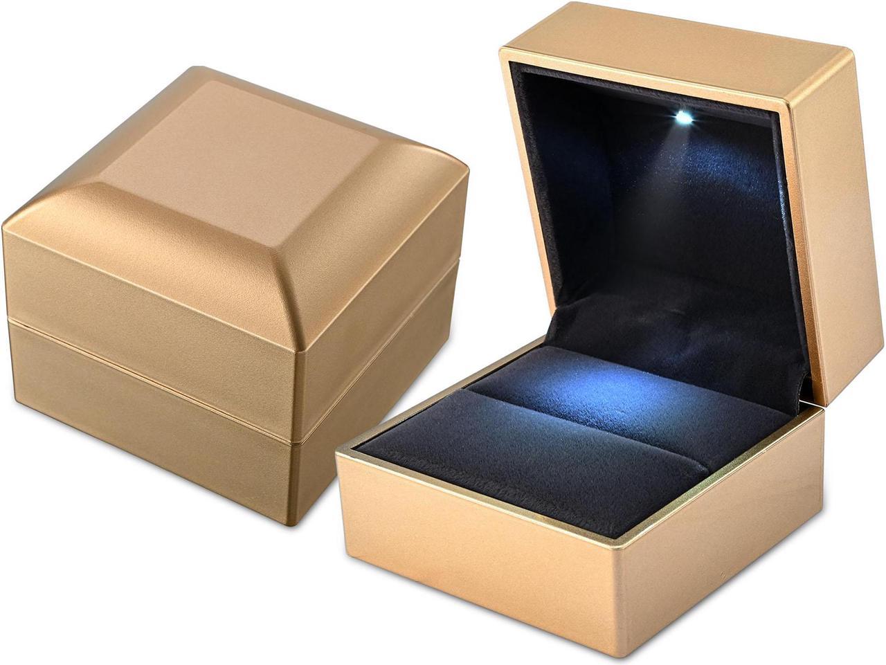 Yescom LED Ring Box Jewelry Wedding Engagement Proposal Lighted Pin Coin Case 2 Pack