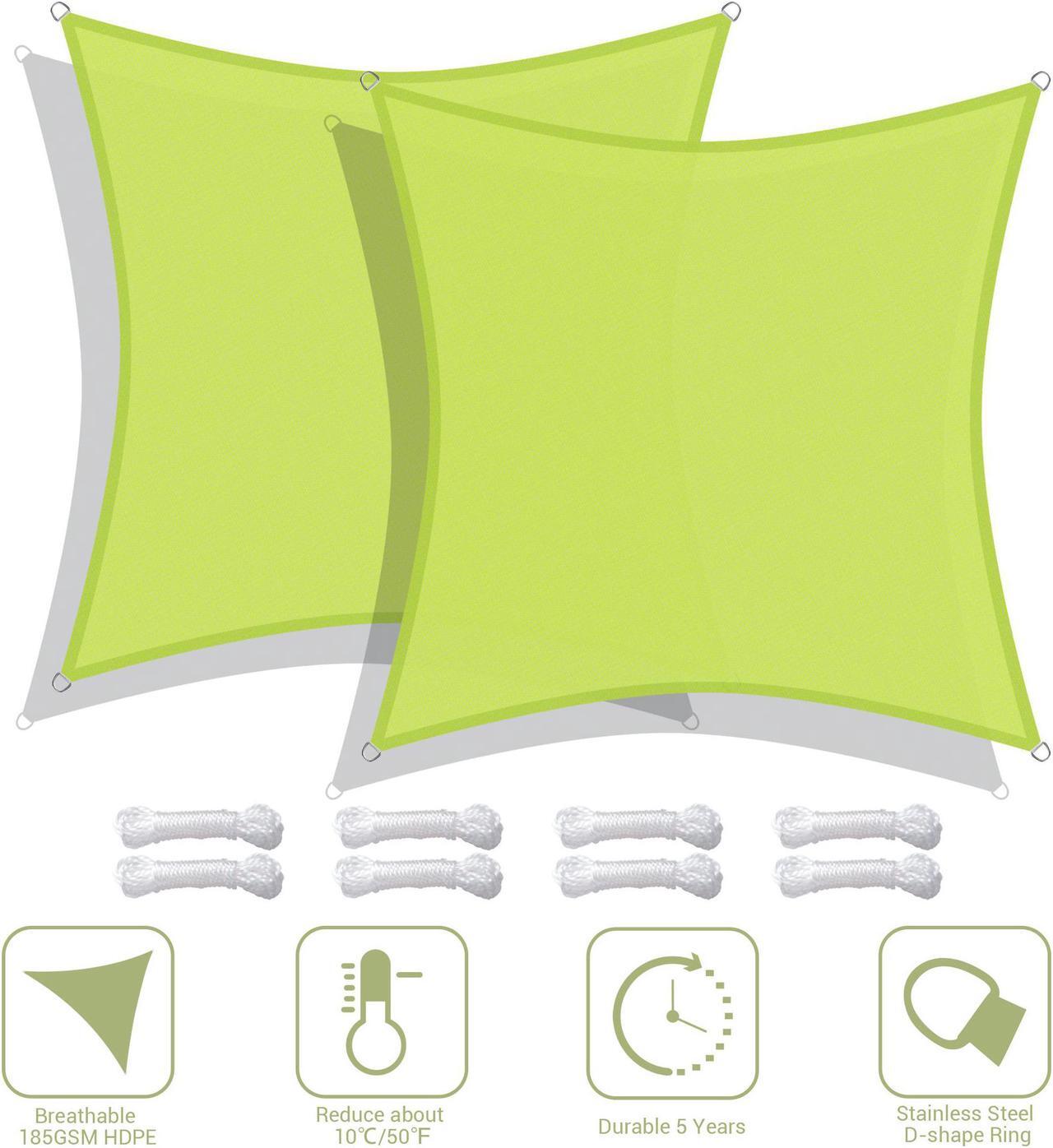 Alt view image 2 of 7 - Yescom 2 Pack 10x10 Ft 97% UV Block Square Sun Shade Sail HDPE Canopy Cover Net Outdoor