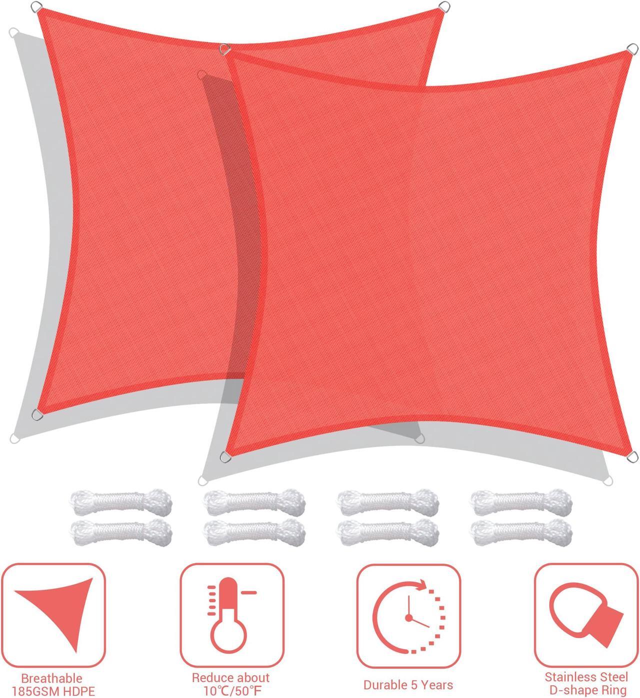 Alt view image 2 of 7 - Yescom 2 Pack 10x10 Ft 97% UV Block Square Sun Shade Sail Canopy Cover Net Yard Park