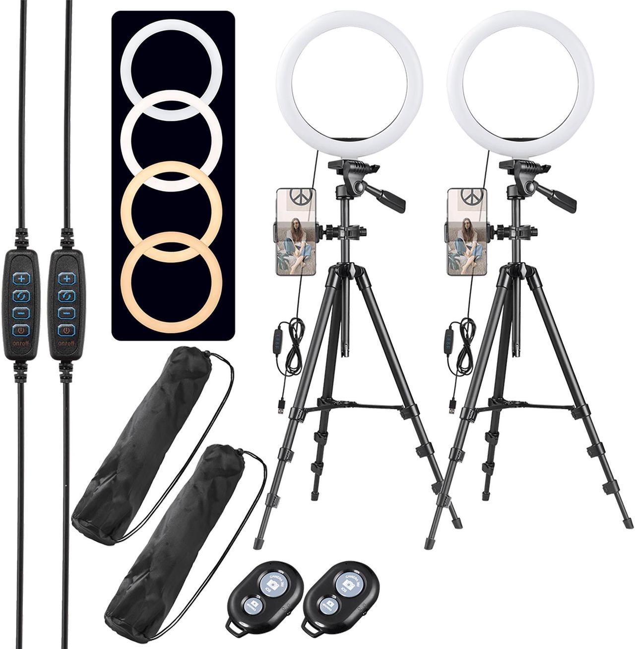 Yescom 2 Pack 10" LED Ring Light Dimmable Tripod Stand Phone Holder Photo Video Makeup