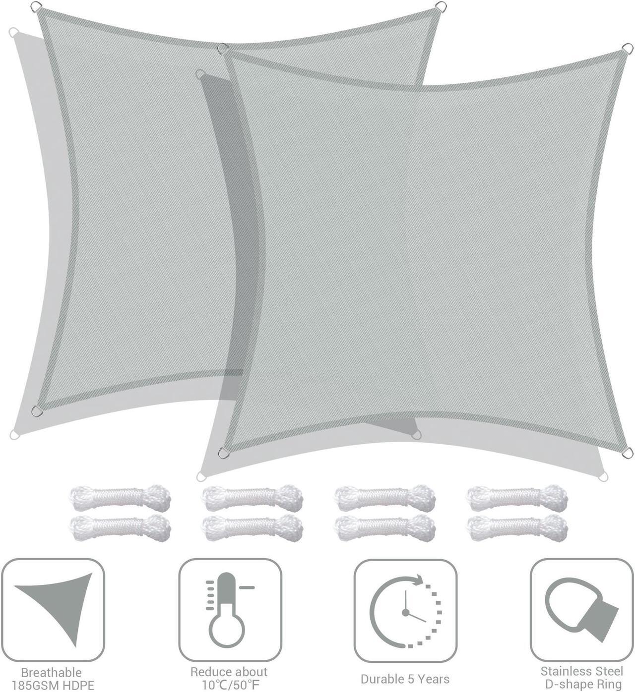 Alt view image 2 of 7 - Yescom 2 Pack 10x10 Ft 97% UV Block Square Sun Shade Sail Canopy Cover Net Outdoor Yard