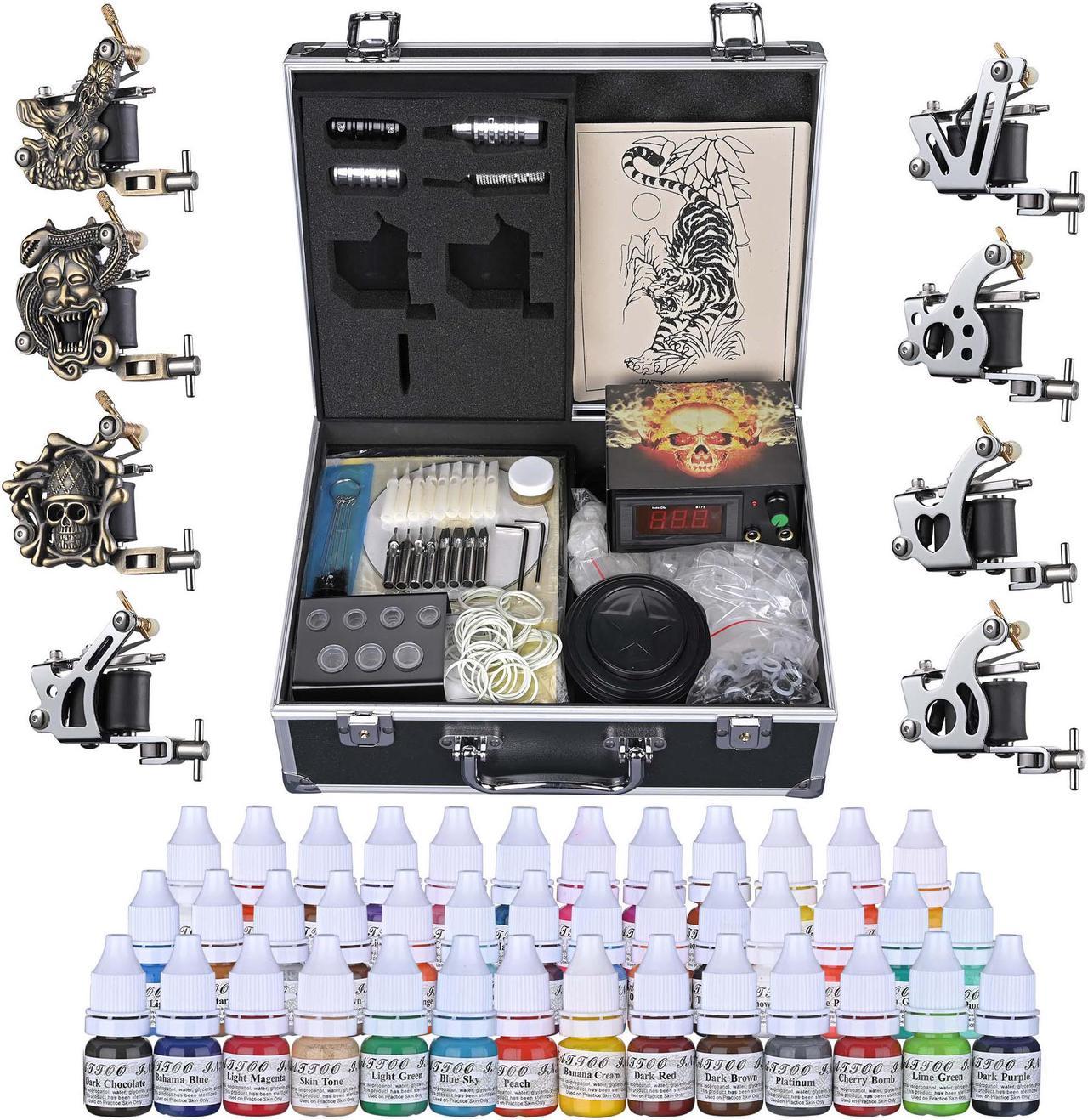 Professional Complete Tattoo Kit 8 Machine Gun 40 Ink Power Supply Grip Tip Equipment Set with Case