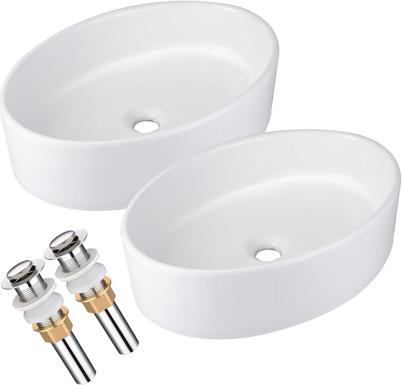 Aquaterior 16-1/7"x16-1/7"x4-1/3"H Square White Porcelain Ceramic Bathroom Sink w/ Free Chrome Drain