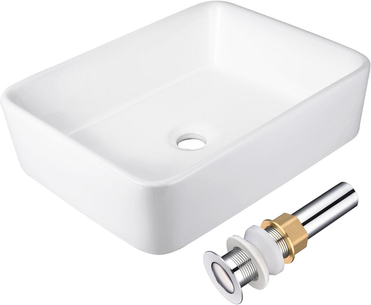 Aquaterior 19-2/7"x15"x5-1/8" Rectangle White Porcelain Ceramic Bathroom Sink w/ Free Chrome Drain