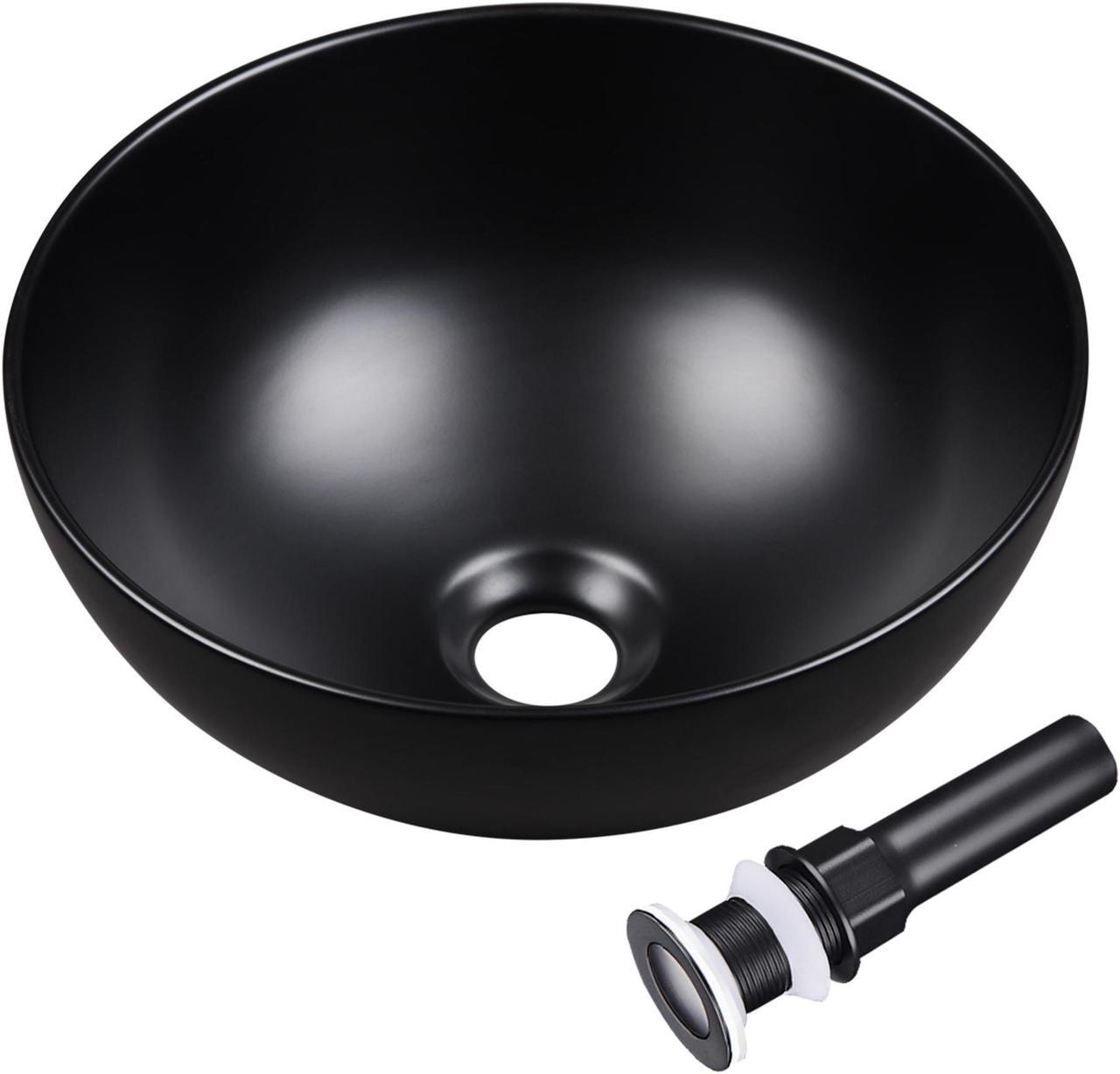 Aquaterior® 12" Mini Bathroom Round Bowl Shaped Sink Countertop Porcelain Ceramic Basin with Pop up Drain Black