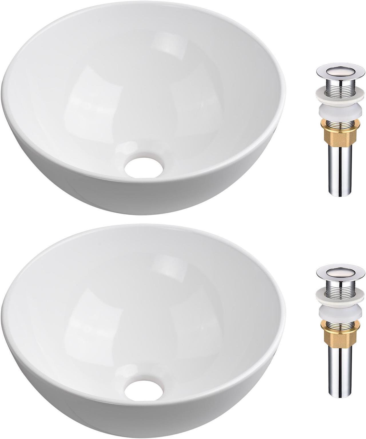 Aquaterior 12" Bathroom Vessel Sink Round Bowl Pop Up Drain Countertop 2 Pack