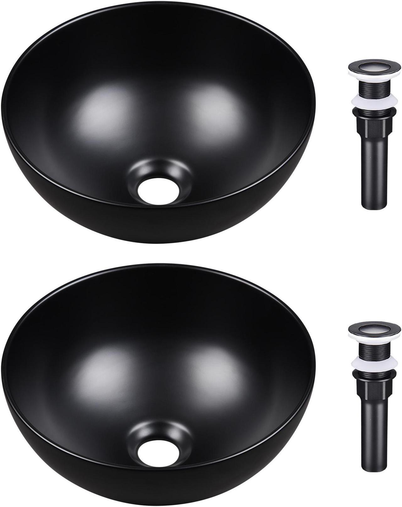 Aquaterior 12" Bathroom Vessel Sink Round Bowl Countertop Pop up Drain 2 Pack