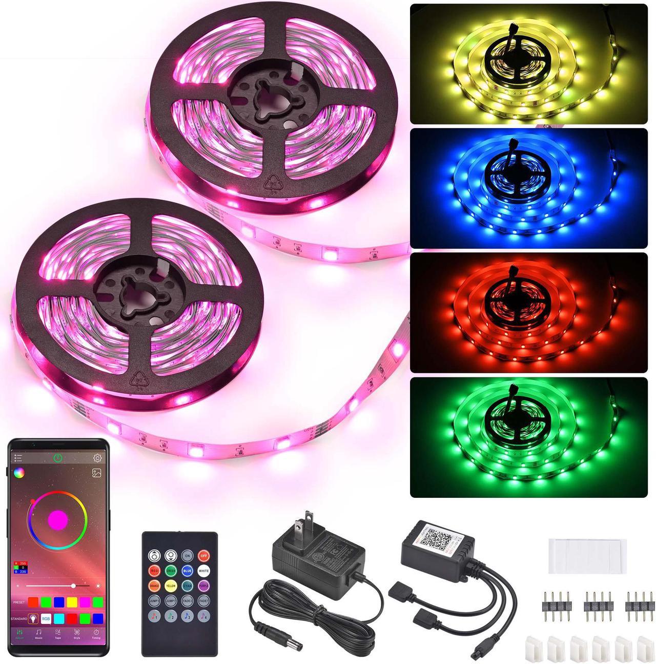 32.8 Ft LED Strip Light Music Sync Bluetooth APP Remote RGB Color TV Backlight