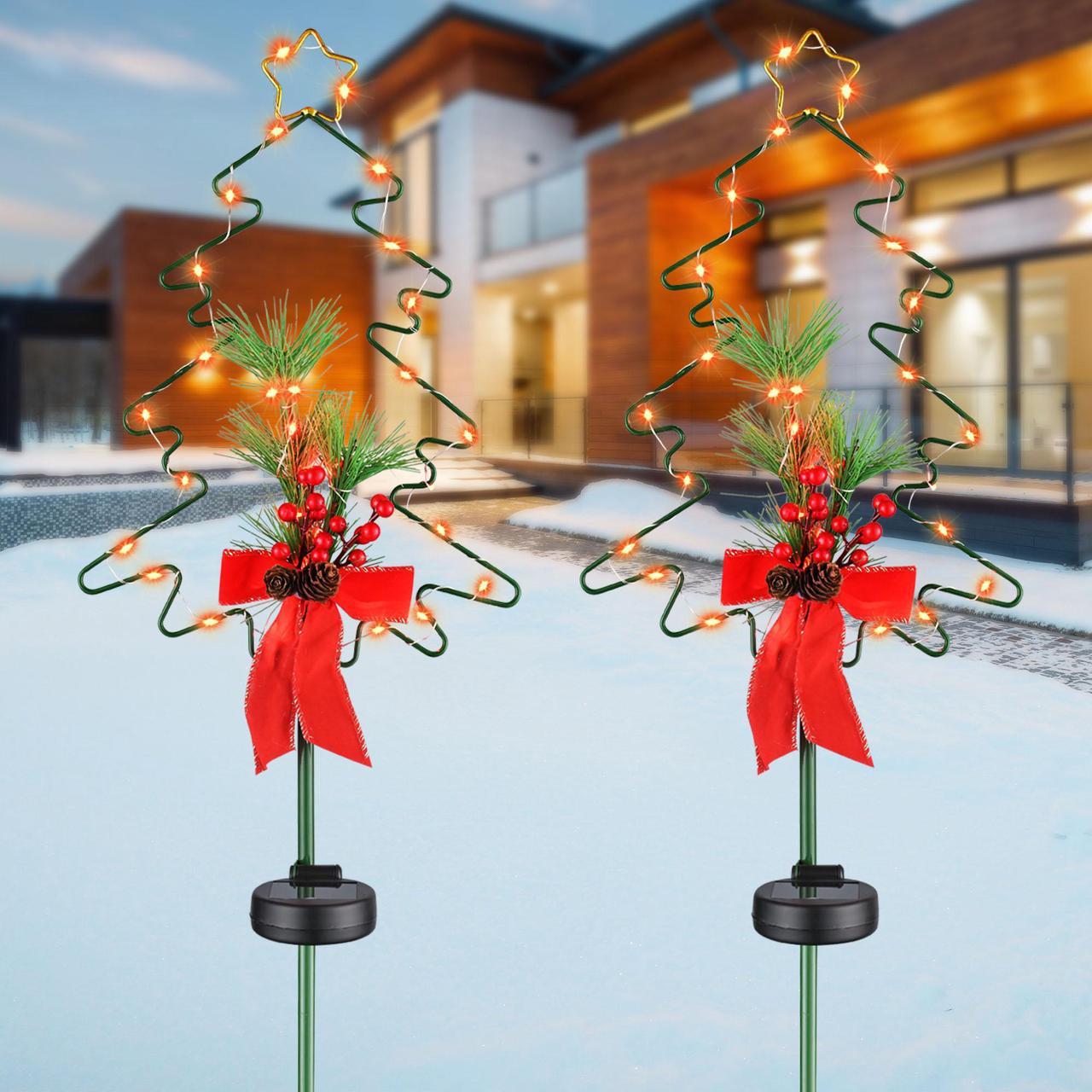 Solar Red Berries Tree Stake Lights Xmas Solar Pathway Light Garden Yard 2Pcs