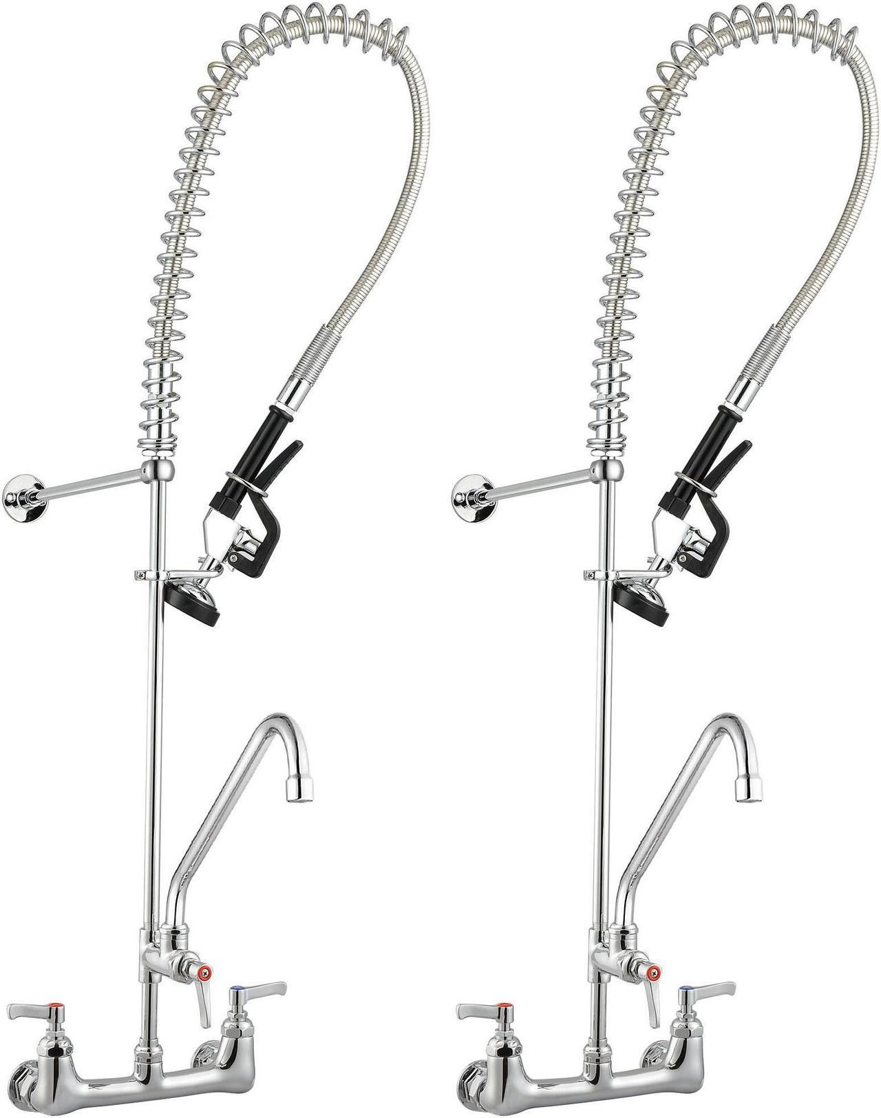 Aquaterior Wall Mount Commercial Faucet w/ Pre-Rinse Pull Down Sprayer 2 Pack