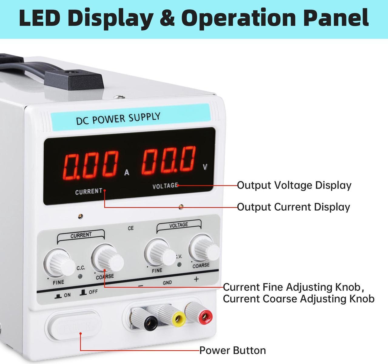 Alt view image 3 of 7 - DC Power Supply Variable 30V 10A Adjustable High Precision Digital w/Power Cord