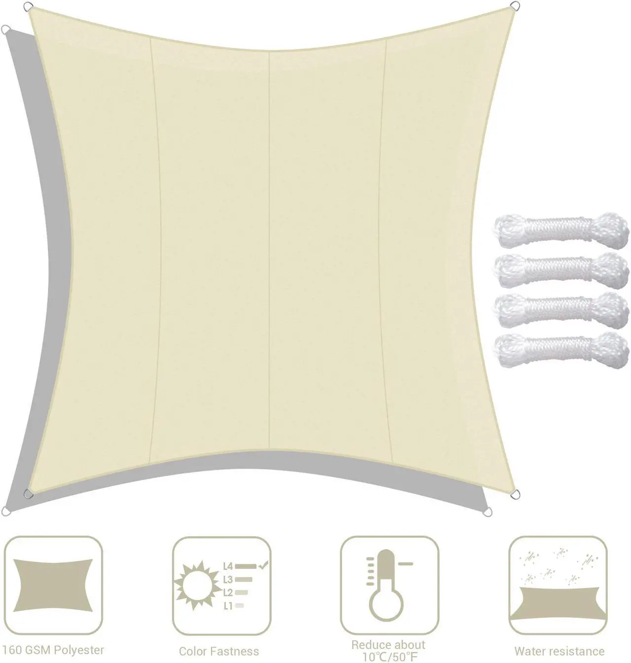 Alt view image 6 of 7 - 16x16 Ft 97% UV Block Square Sun Shade Sail Top Canopy Outdoor Patio Pool Deck