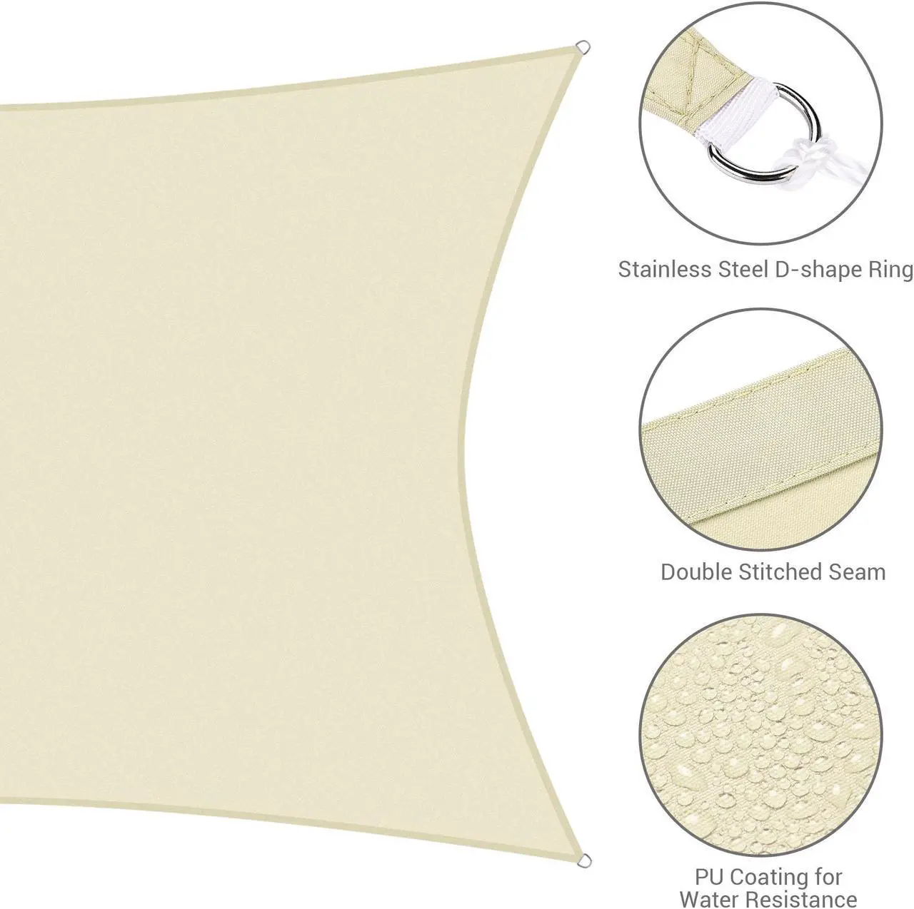 Alt view image 7 of 7 - 16x16 Ft 97% UV Block Square Sun Shade Sail Top Canopy Outdoor Patio Pool Deck