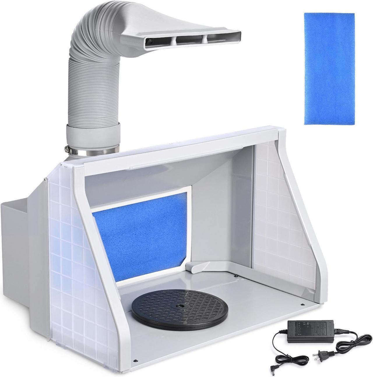 Dual Fans Airbrush Paint Spray Booth Kit w/ 3 LED Lights Exhaust Filter Hobby