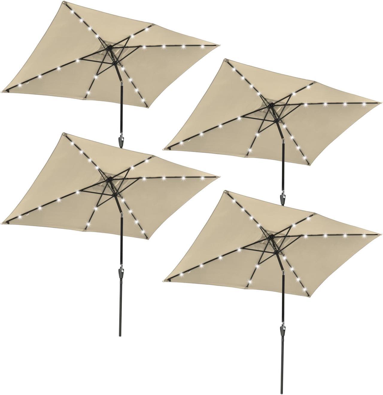 Main image of 4Pcs 10x6.5' Rectangle Aluminum Solar Outdoor Crank Tilt Patio Umbrella w/ 20 LEDs Poolside Garden