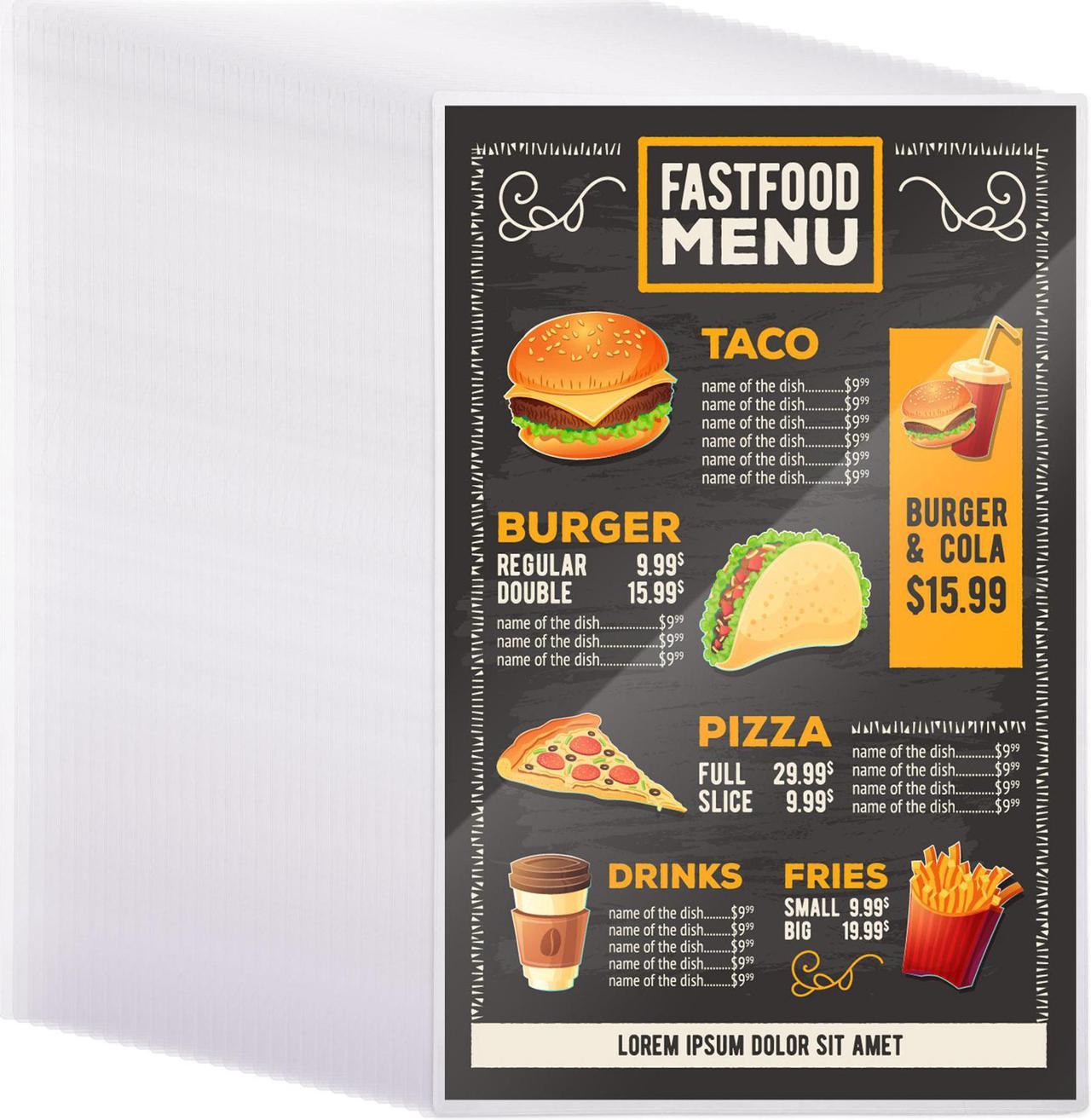 Yescom 11"x17" Double-Sided All Clear Vinyl Menu Cover 2 View Plastic Menu Holder Top Loading Restaurant Cafe 30 Pack