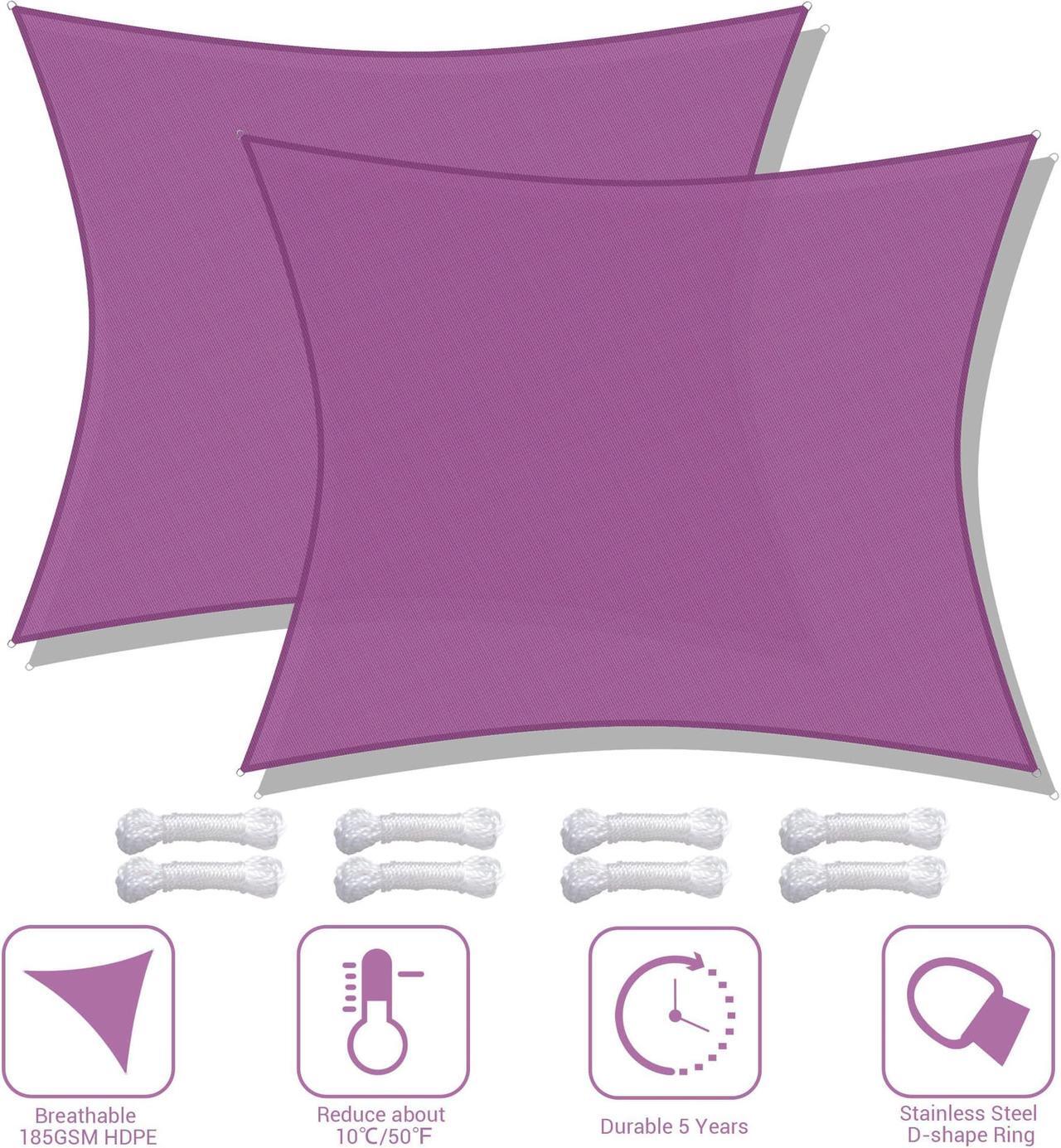 Alt view image 3 of 7 - Yescom 2 Pack 10x8 Ft 97% UV Block Rectangle HDPE Sun Shade Sail Canopy Cover Net Pool