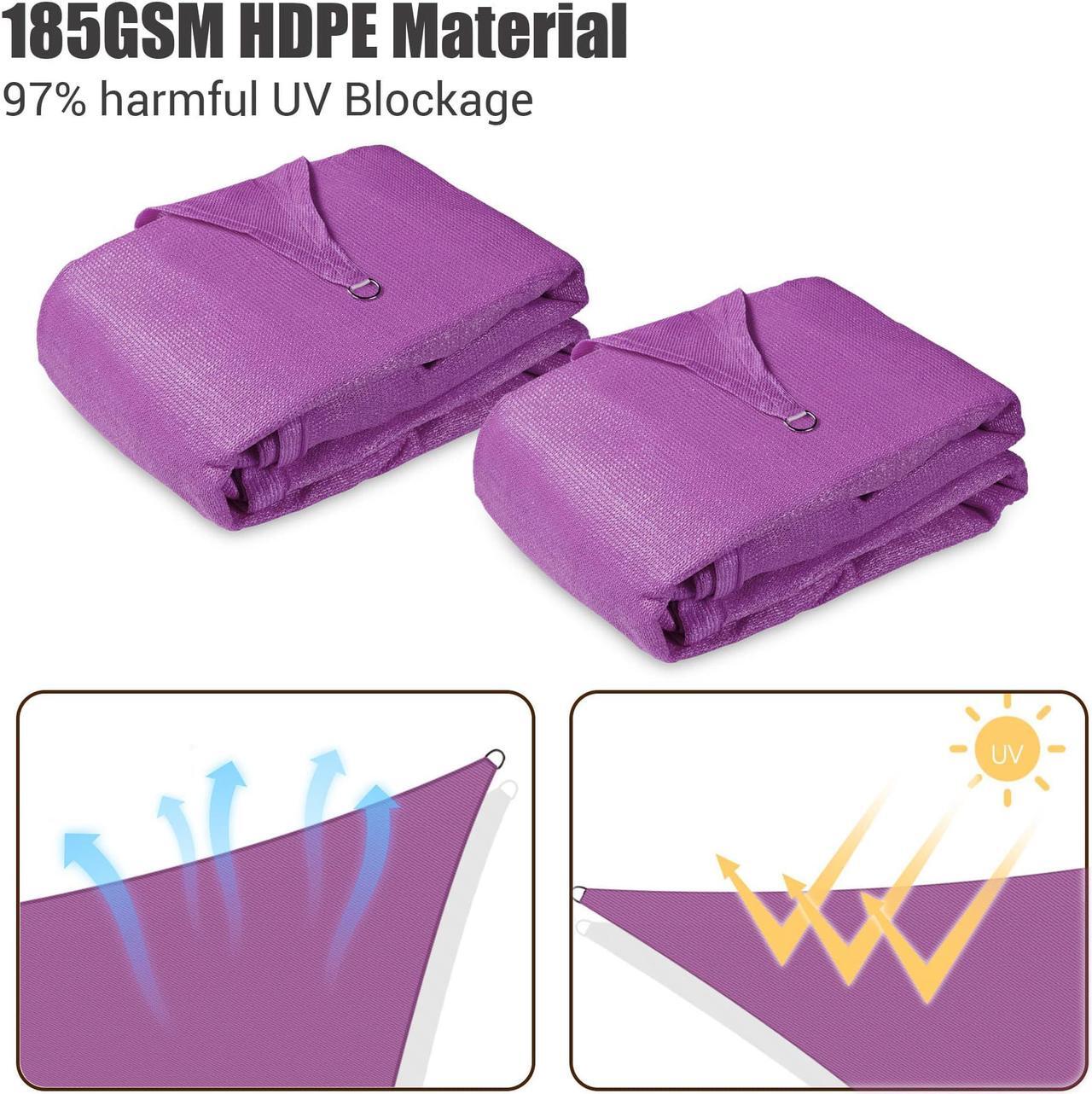 Alt view image 5 of 7 - Yescom 2 Pack 10x8 Ft 97% UV Block Rectangle HDPE Sun Shade Sail Canopy Cover Net Pool