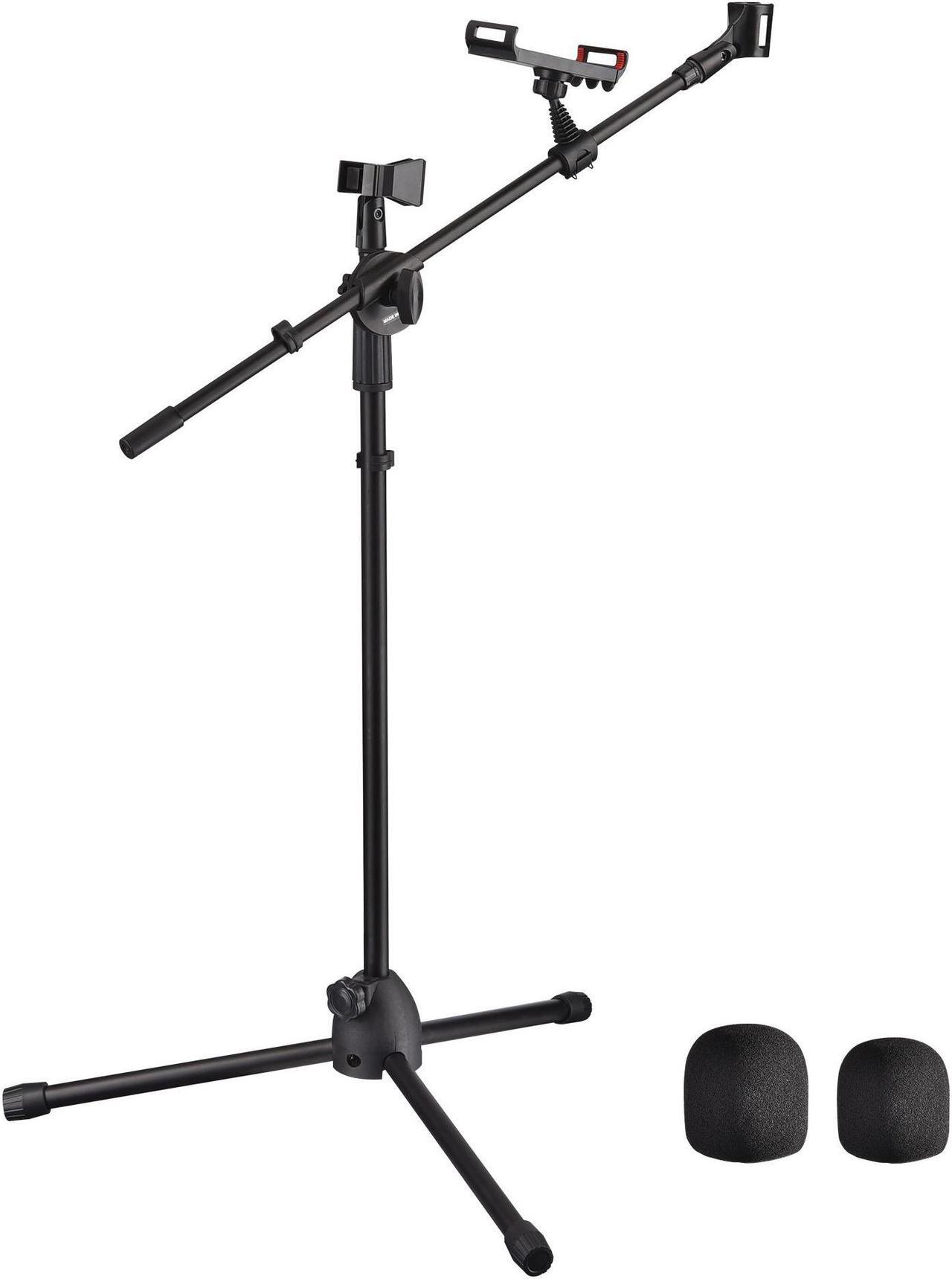 Main image of Microphone Boom Arm Stand w/ Dual Mic Clips Adjustable Tripod Phone Mount Holder