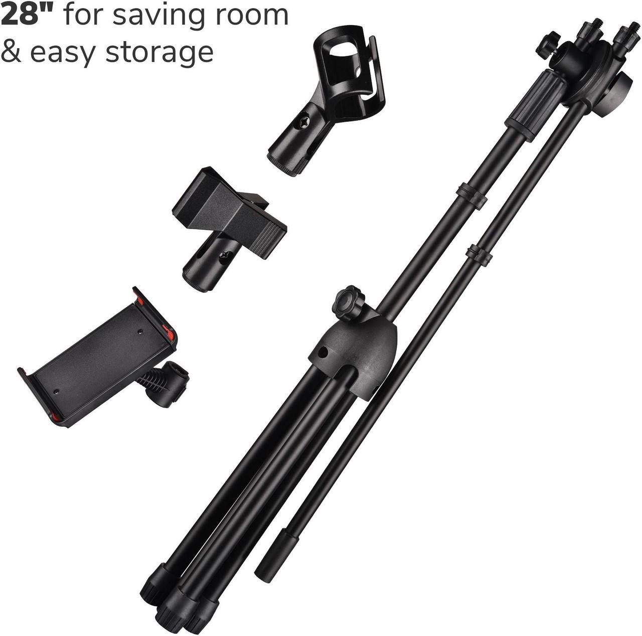 Alt view image 3 of 7 - Microphone Boom Arm Stand w/ Dual Mic Clips Adjustable Tripod Phone Mount Holder