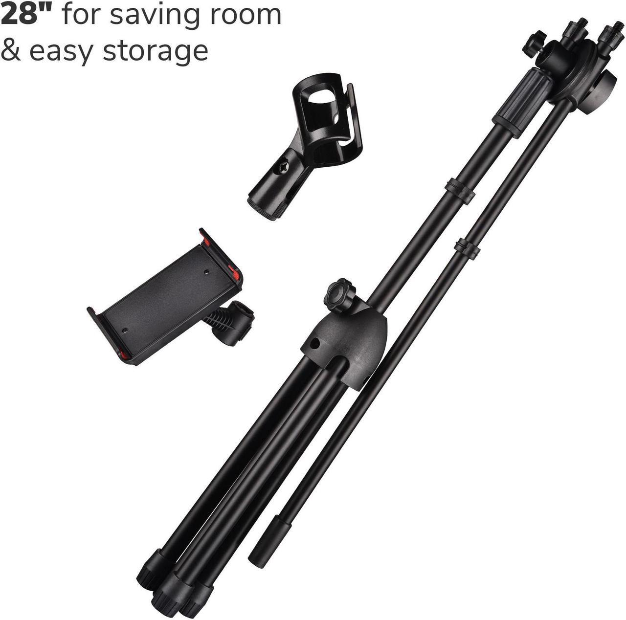 Alt view image 3 of 7 - Microphone Boom Arm Stand Adjustable Foldable Tripod Phone Holder Mic Mount Clip