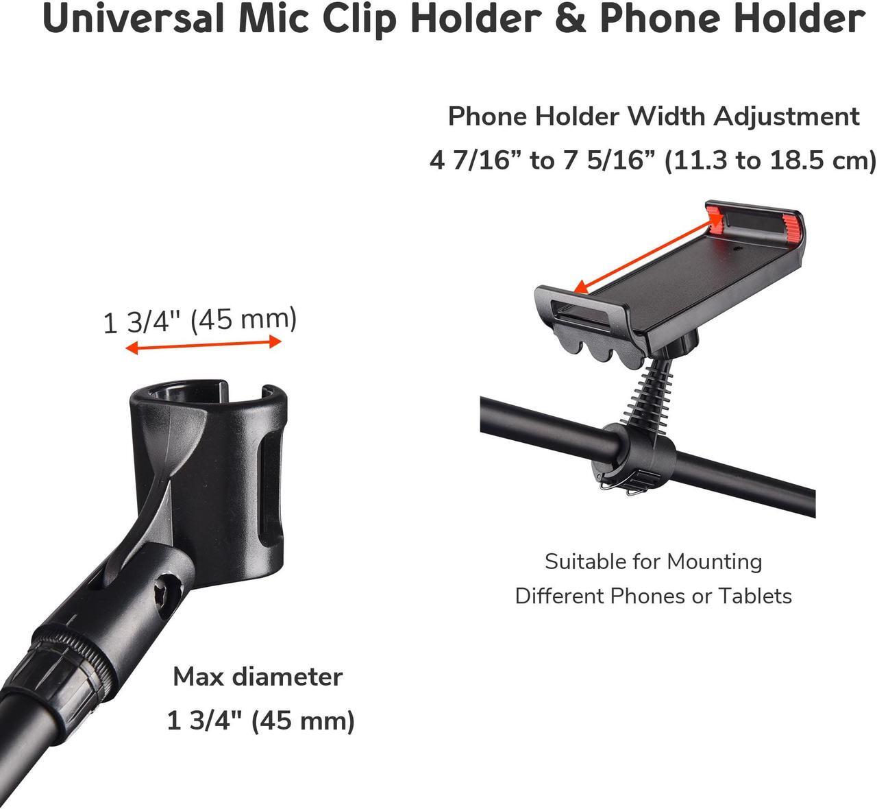 Alt view image 4 of 7 - Microphone Boom Arm Stand Adjustable Foldable Tripod Phone Holder Mic Mount Clip
