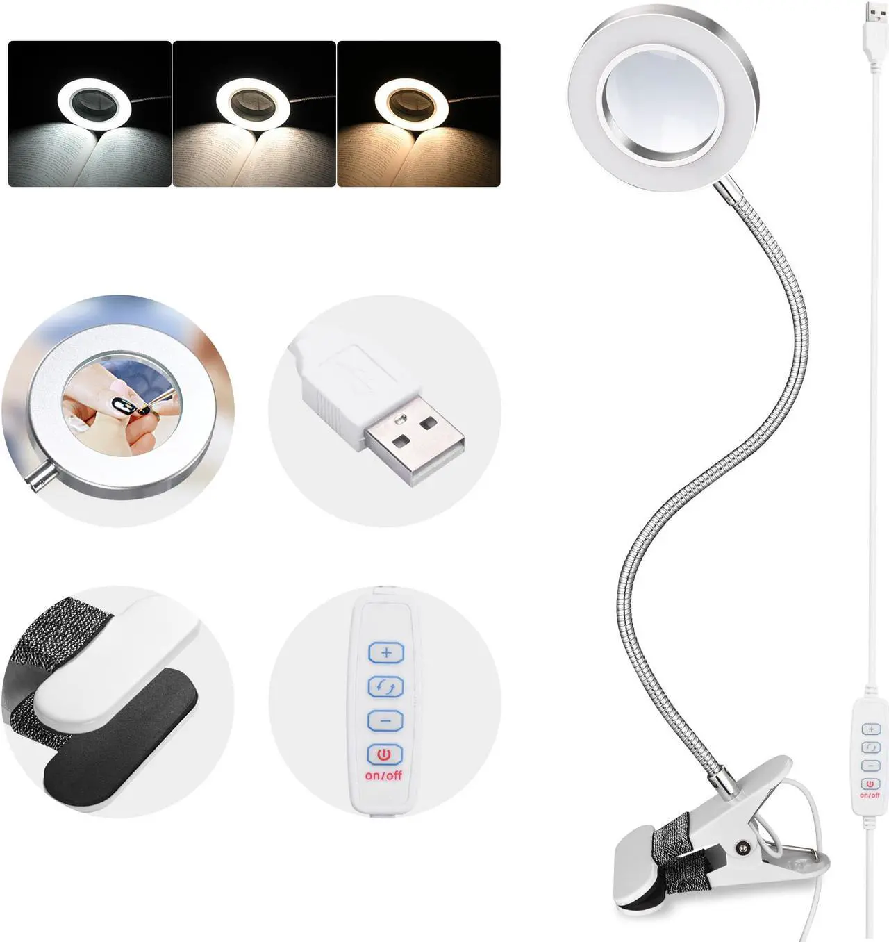 Alt view image 4 of 7 - Byootique LED Magnifying Desk Lamp Dimmable 2.5X Glass Lens Magnifier w/ Clamp