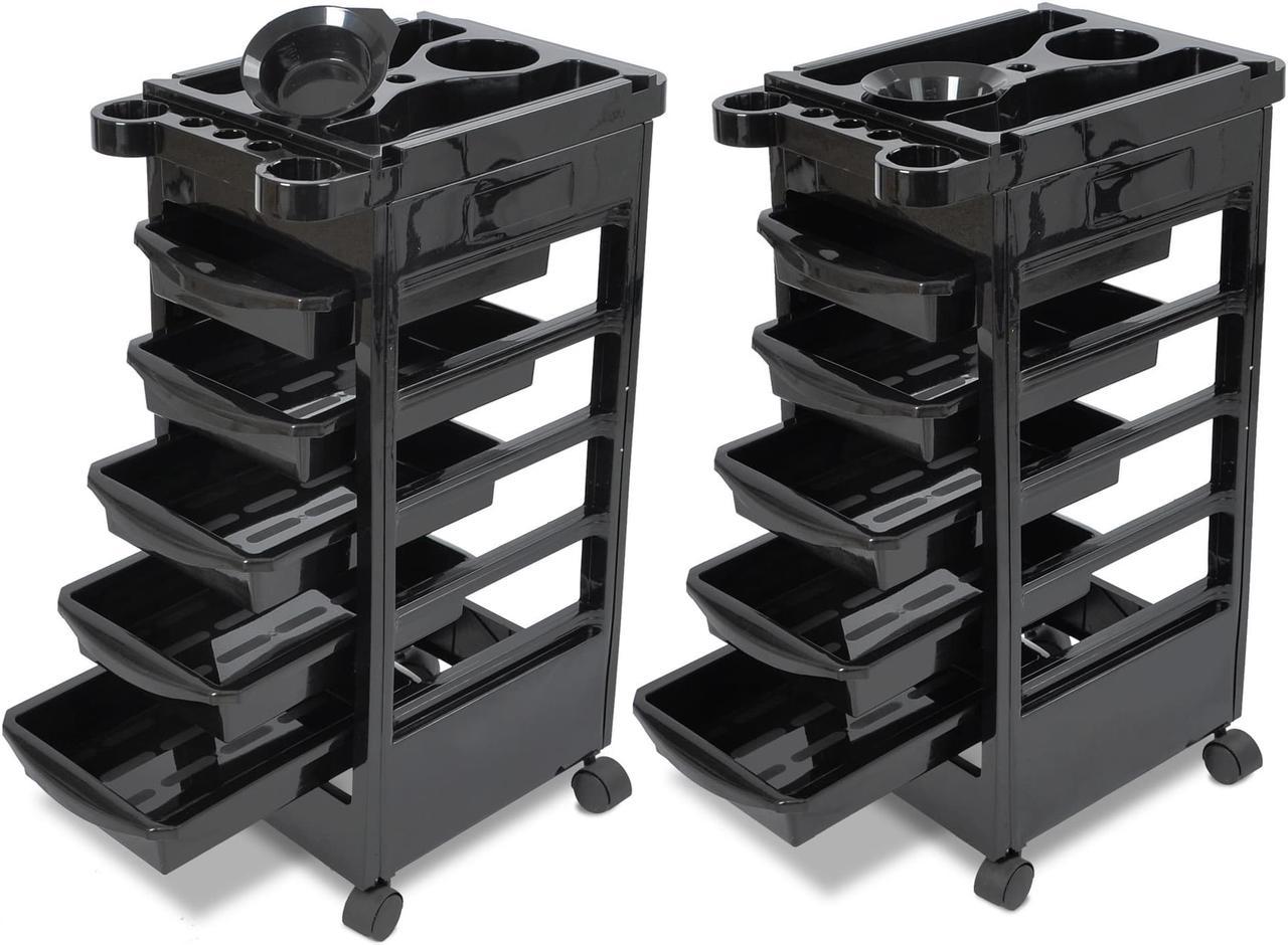 2 Packs Salon Trolley Rolling Cart With 5 Trays Storage Beauty Salon Barber