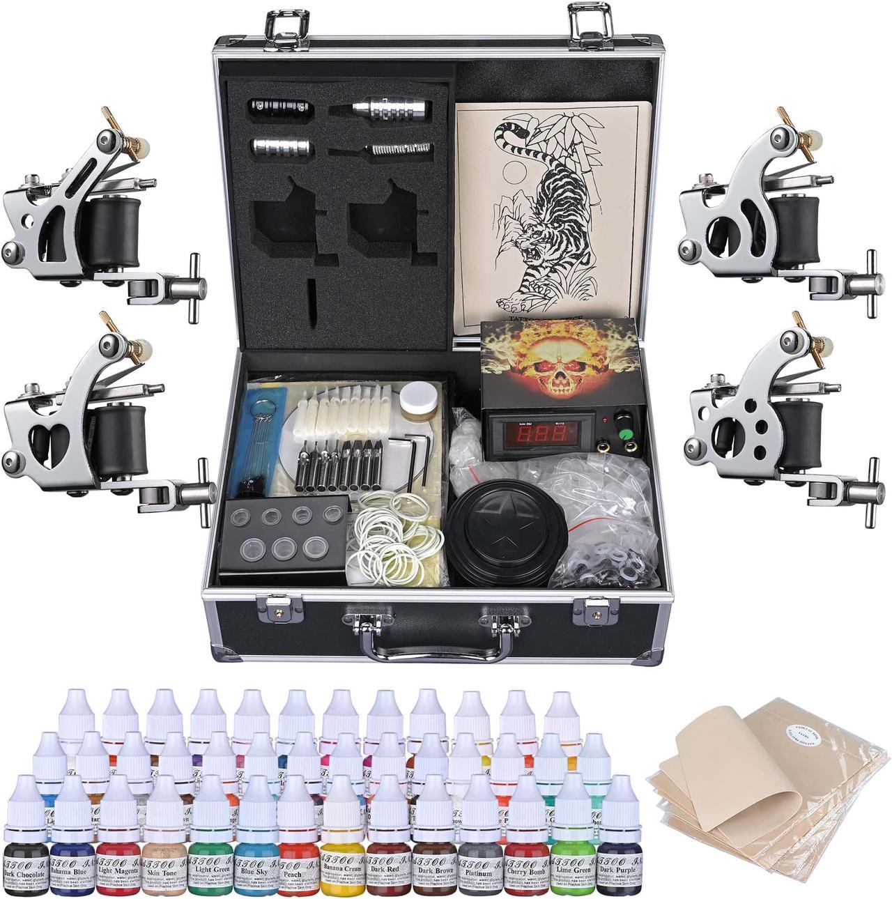 Yescom Tattoo Kit Machine Gun Power Supply Needle Tip 40 Color Ink Foot Switch Set