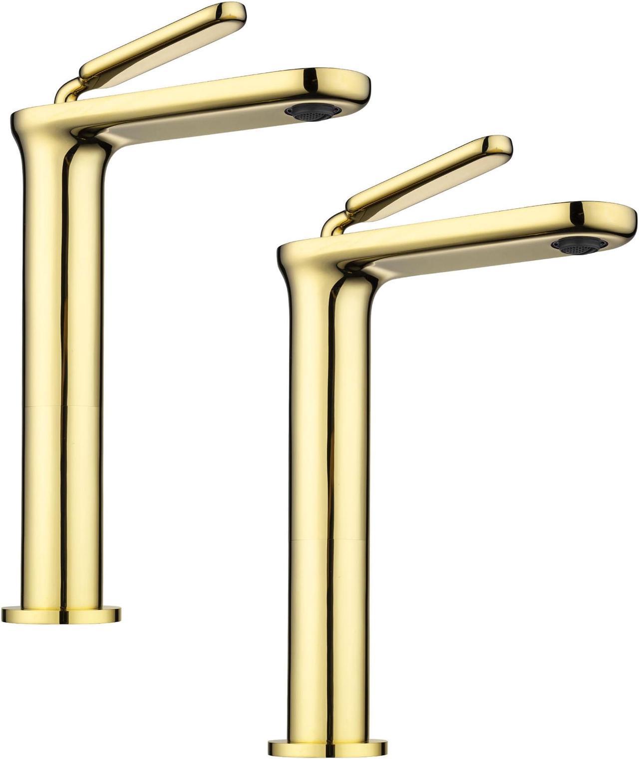 Aquaterior 2 Pack Single Handle Bathroom Vessel Sink Faucet Rv Lavatory Vanity Sink Mixer Tap Gold (CUPC NSF CEC)