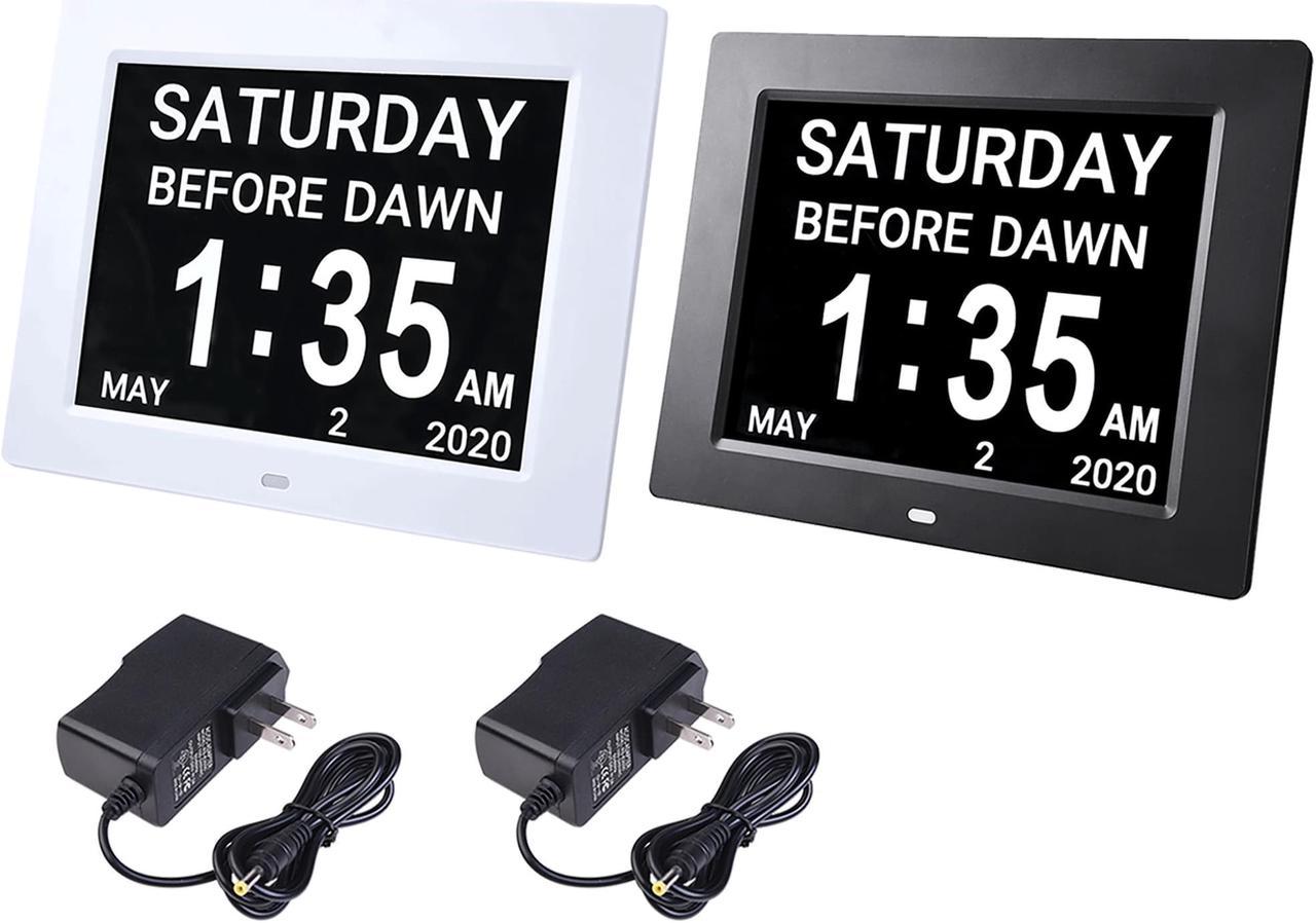 Yescom LCD Day Clock Digital Calendar Alarm Large Dementia Table Home Office 2 Pack