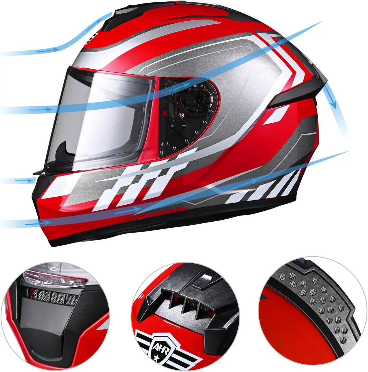 Alt view image 5 of 7 - AHR RUN-F3 Full Face Motorcycle Helmet DOT Approved Street Bike Motocross XXL