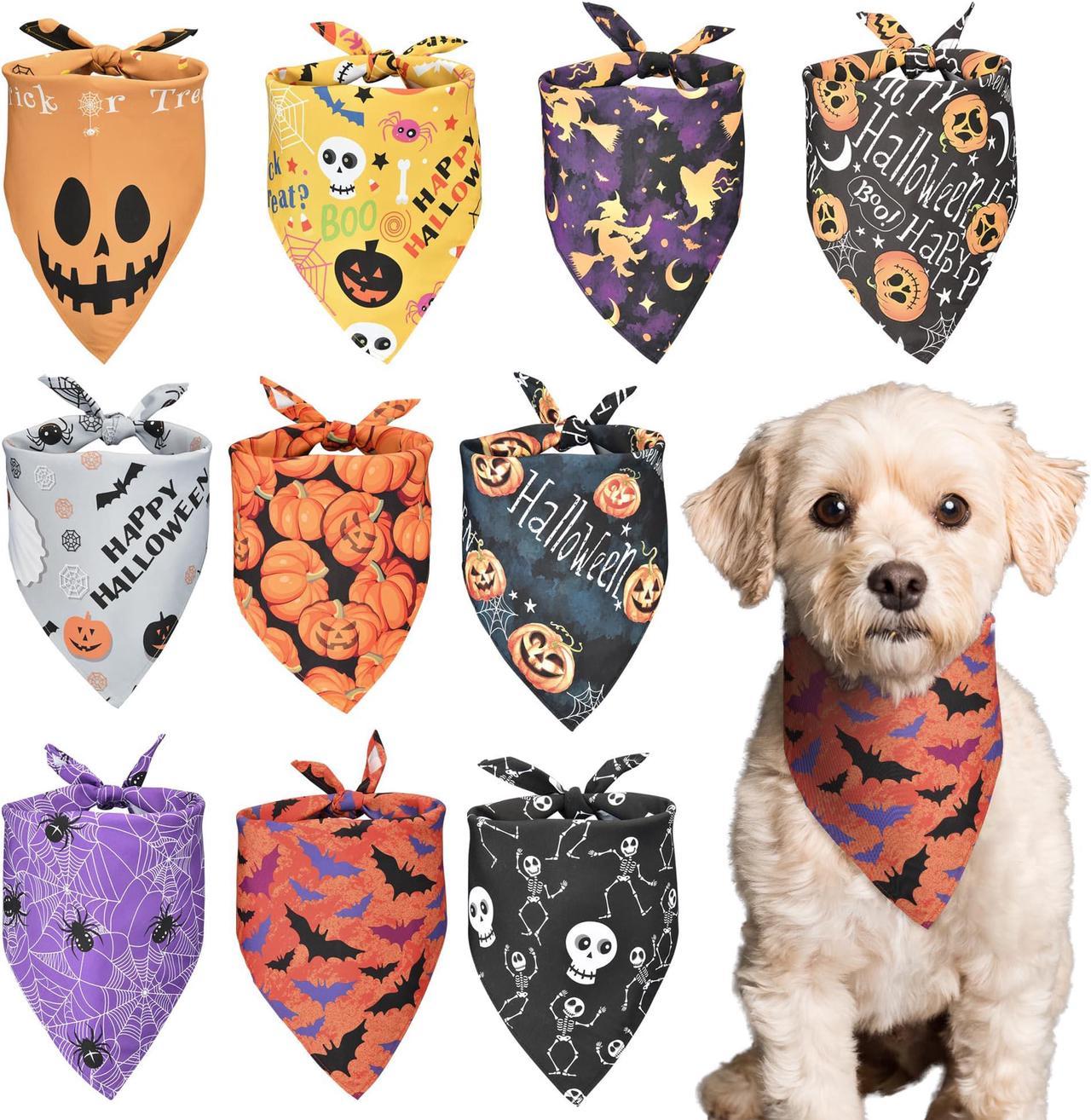 10 Pack Halloween Dog Bandanas Triangle Bibs Scarf Pet Kerchief Pumpkin Ghost