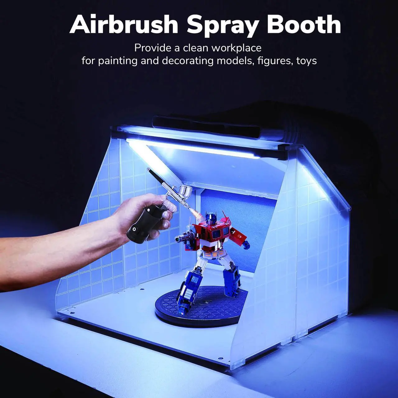 Alt view image 6 of 7 - Portable Airbrush Paint Spray Booth 3 LED Light Tubes Exhaust Filter Extractor